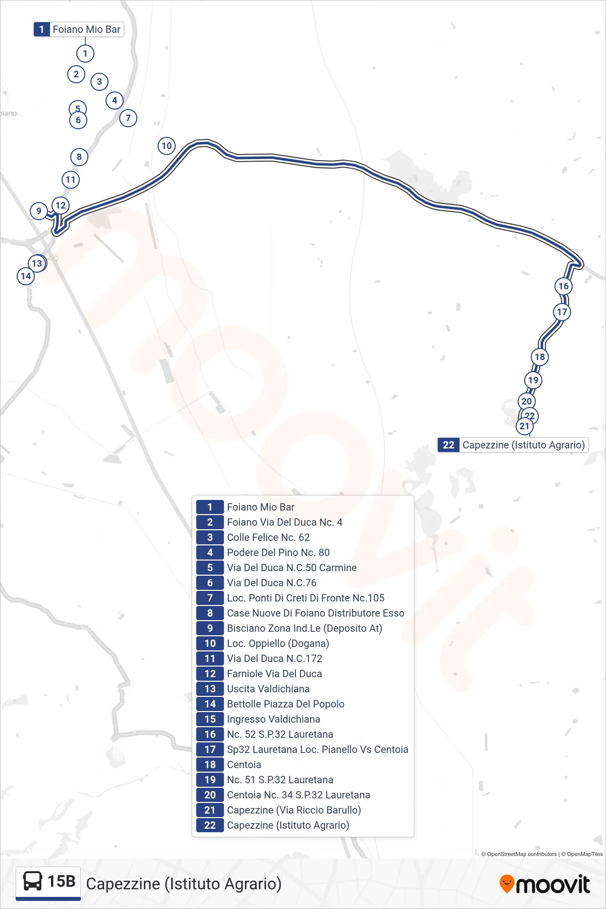 Linea 15B  tram (Capezzine (Istituto Agrario)) - Percorsi e fermate sulla mappa