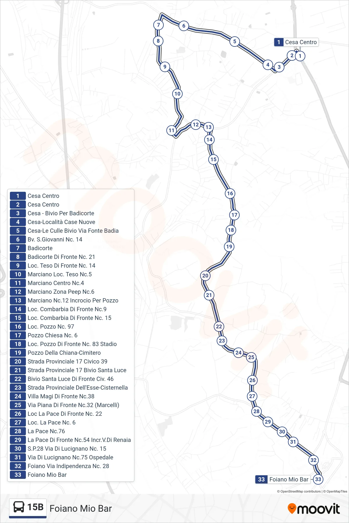 Linea 15B  tram (Foiano Mio Bar) - Percorsi e fermate sulla mappa