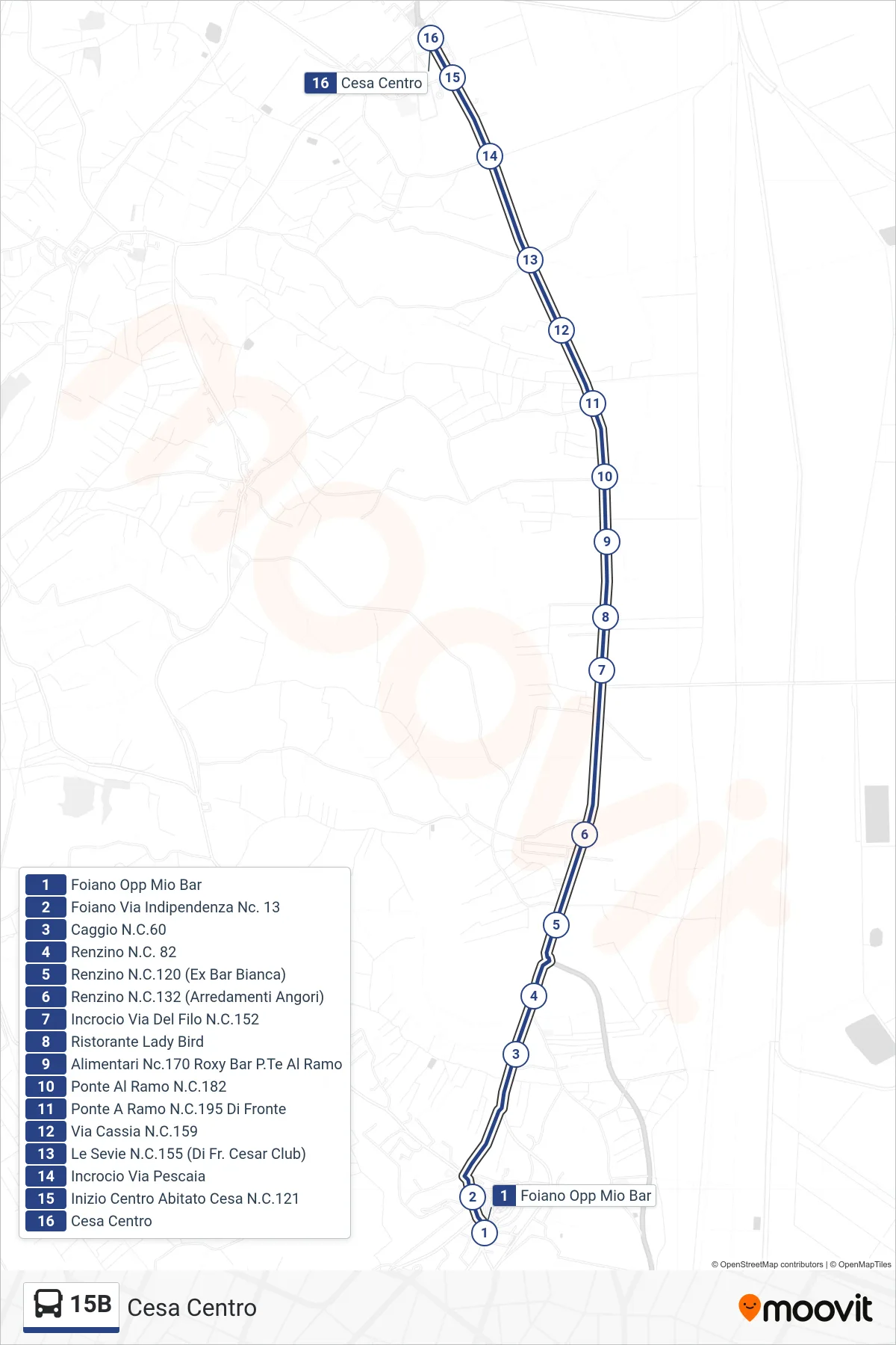 Linea 15B tram (Cesa Centro) - Percorsi e fermate sulla mappa