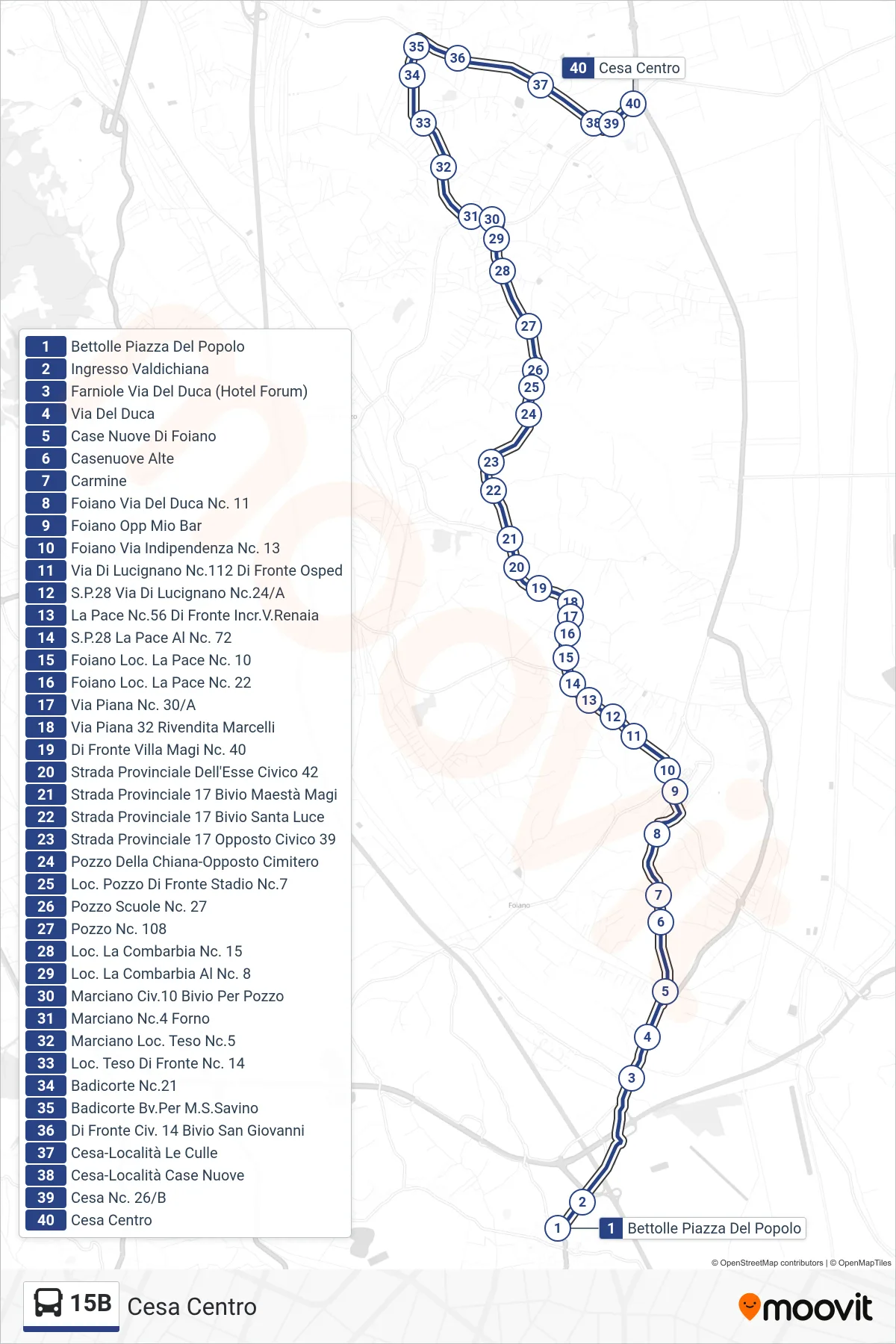 Linea 15B tram (Cesa Centro) - Percorsi e fermate sulla mappa