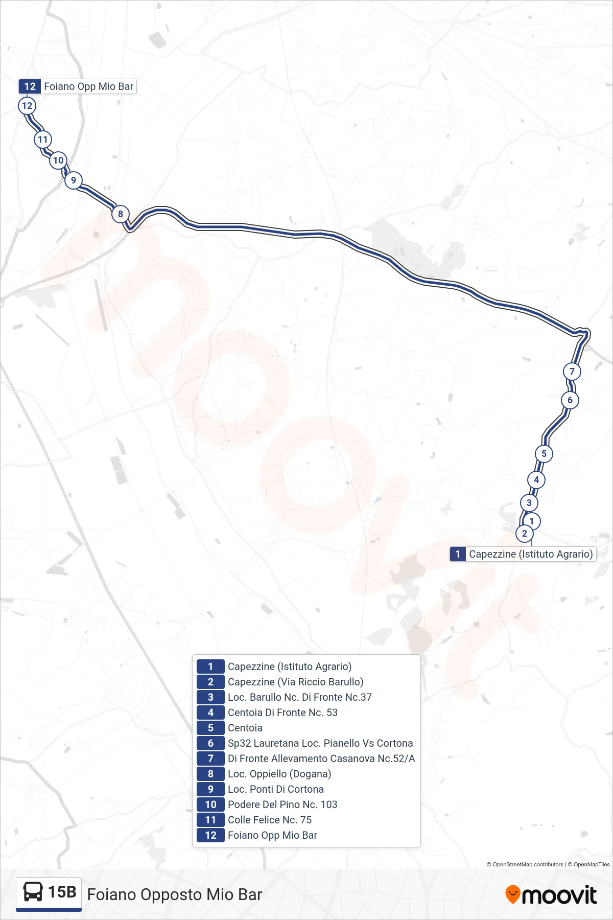 Linea 15B tram (Foiano Opposto Mio Bar) - Percorsi e fermate sulla mappa