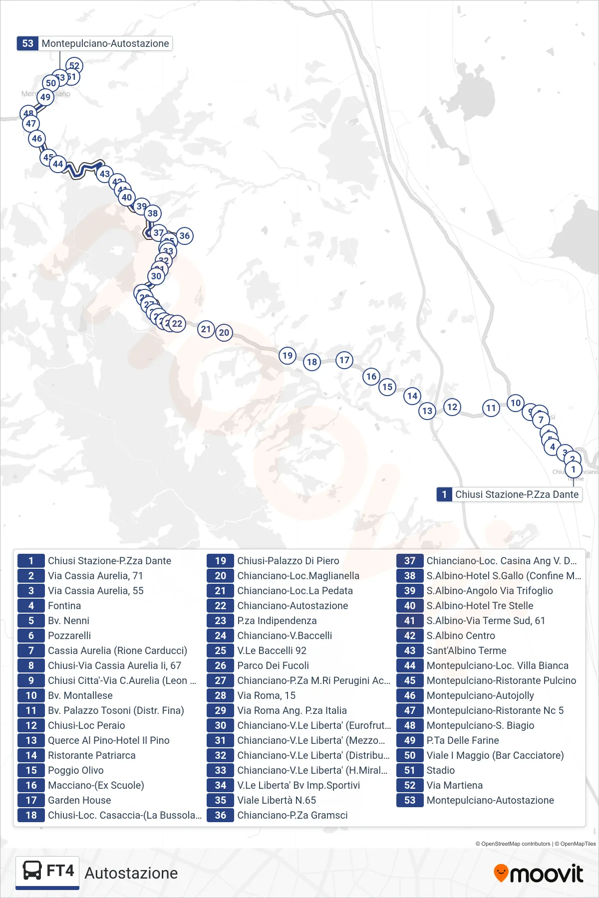 Linea FT4  tram (Autostazione) - Percorsi e fermate sulla mappa