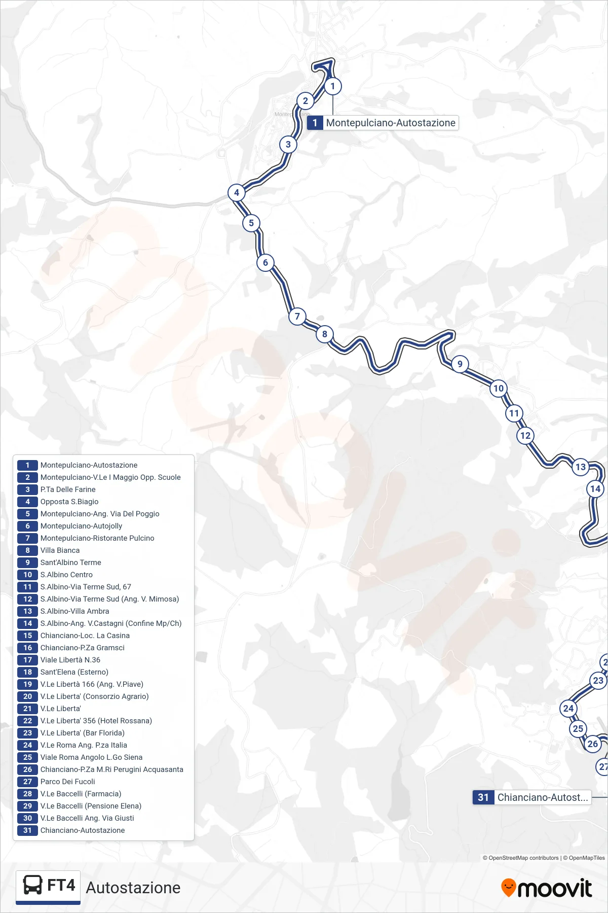 Linea FT4 tram (Autostazione) - Percorsi e fermate sulla mappa