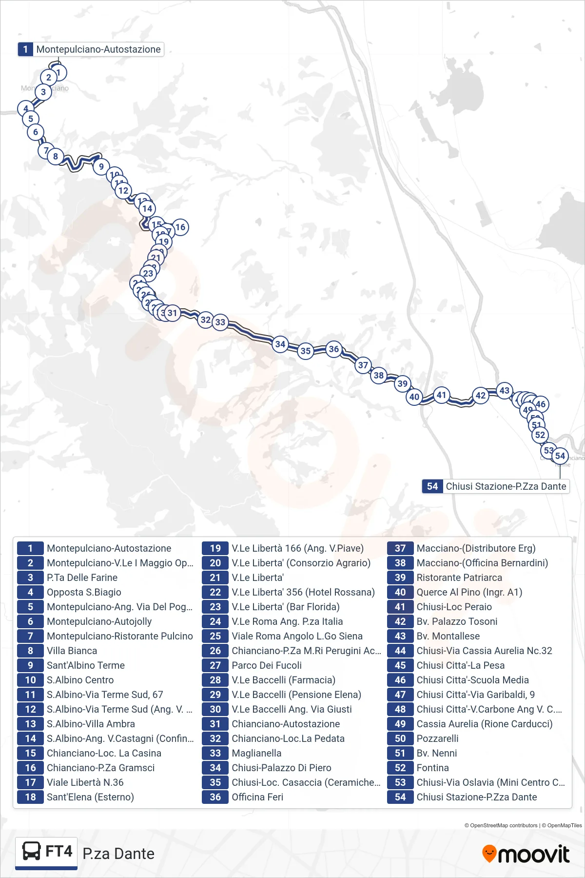 Linea FT4  tram (P.za Dante) - Percorsi e fermate sulla mappa
