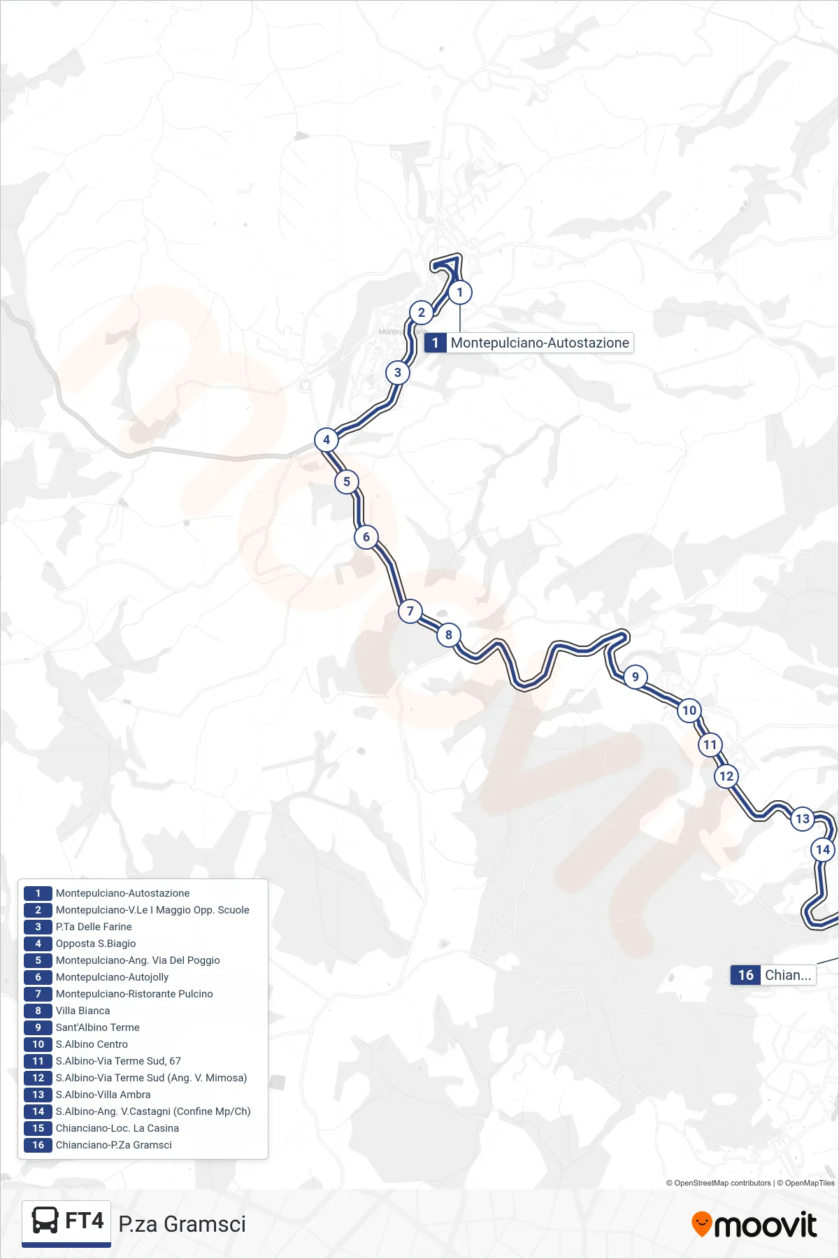 Linea FT4 tram (P.za Gramsci) - Percorsi e fermate sulla mappa