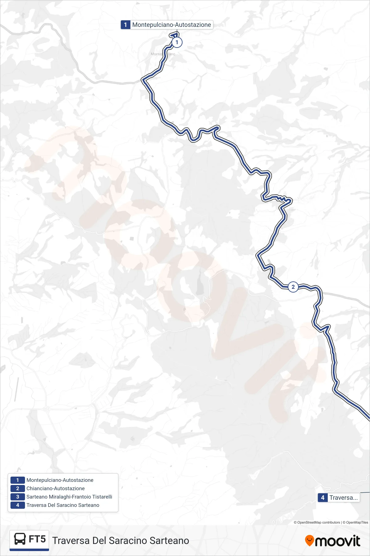 Linea FT5 tram (Traversa Del Saracino Sarteano) - Percorsi e fermate sulla mappa
