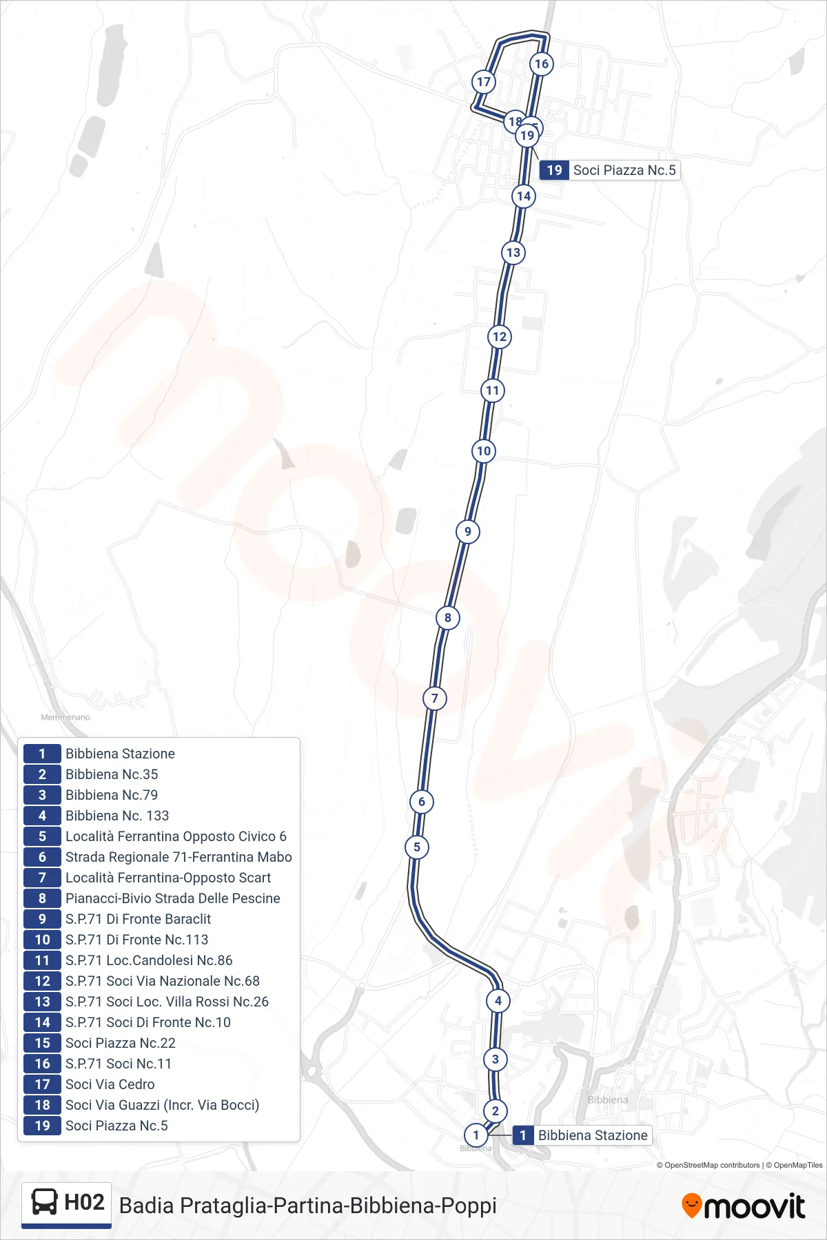 Linea H02  tram (Soci Piazza Nc.5) - Percorsi e fermate sulla mappa