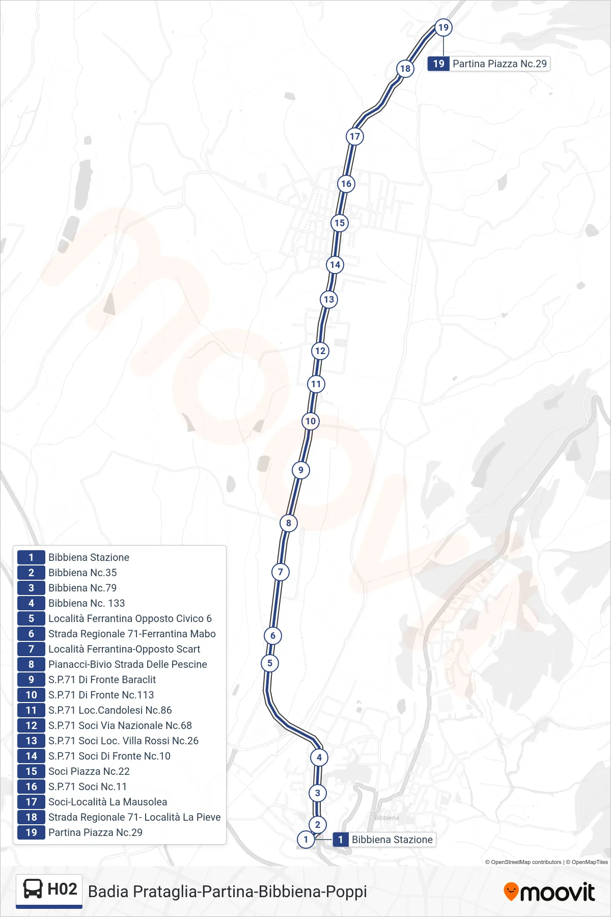 Linea H02  tram (Partina Piazza Nc.29) - Percorsi e fermate sulla mappa