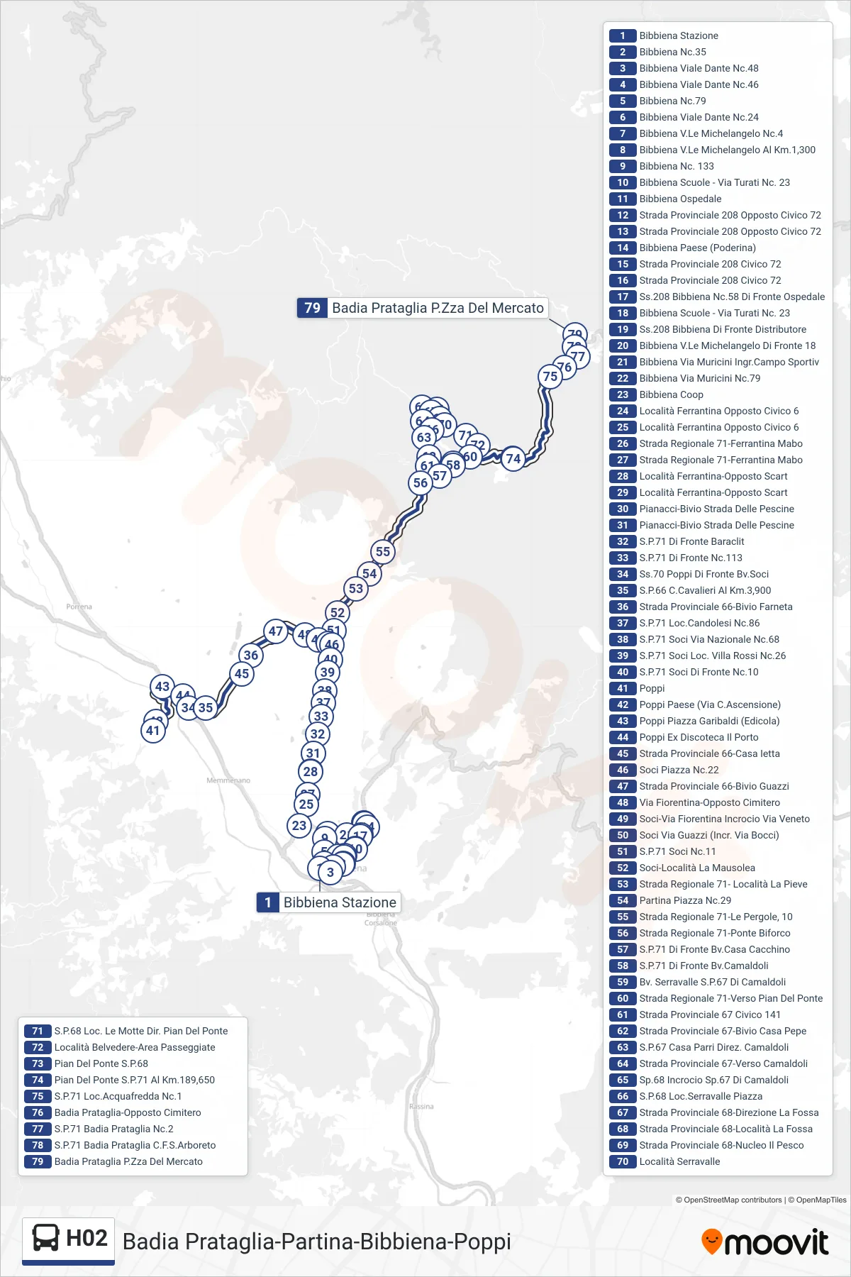 Linea H02 tram (Badia Prataglia P.za Del Mercato) - Percorsi e fermate sulla mappa