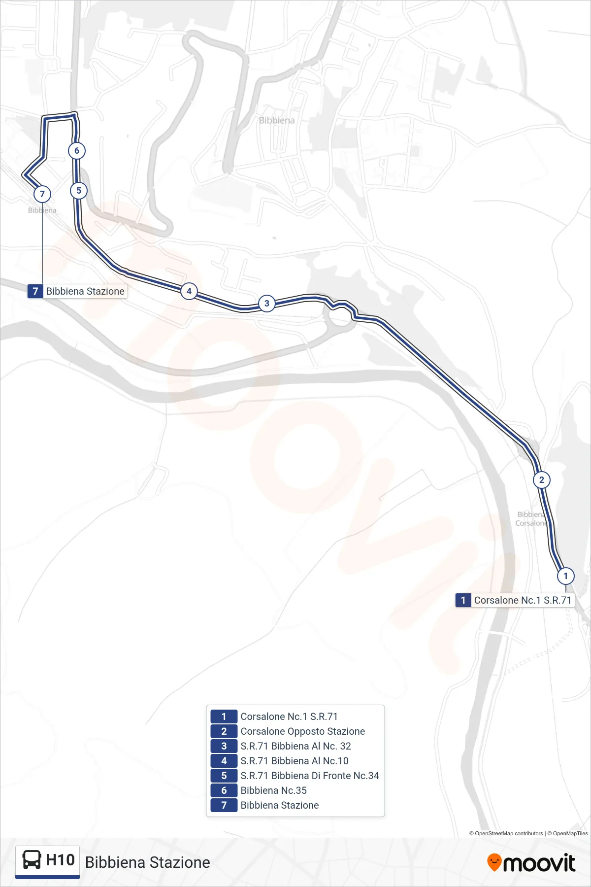 Linea H10  tram (Bibbiena Stazione) - Percorsi e fermate sulla mappa