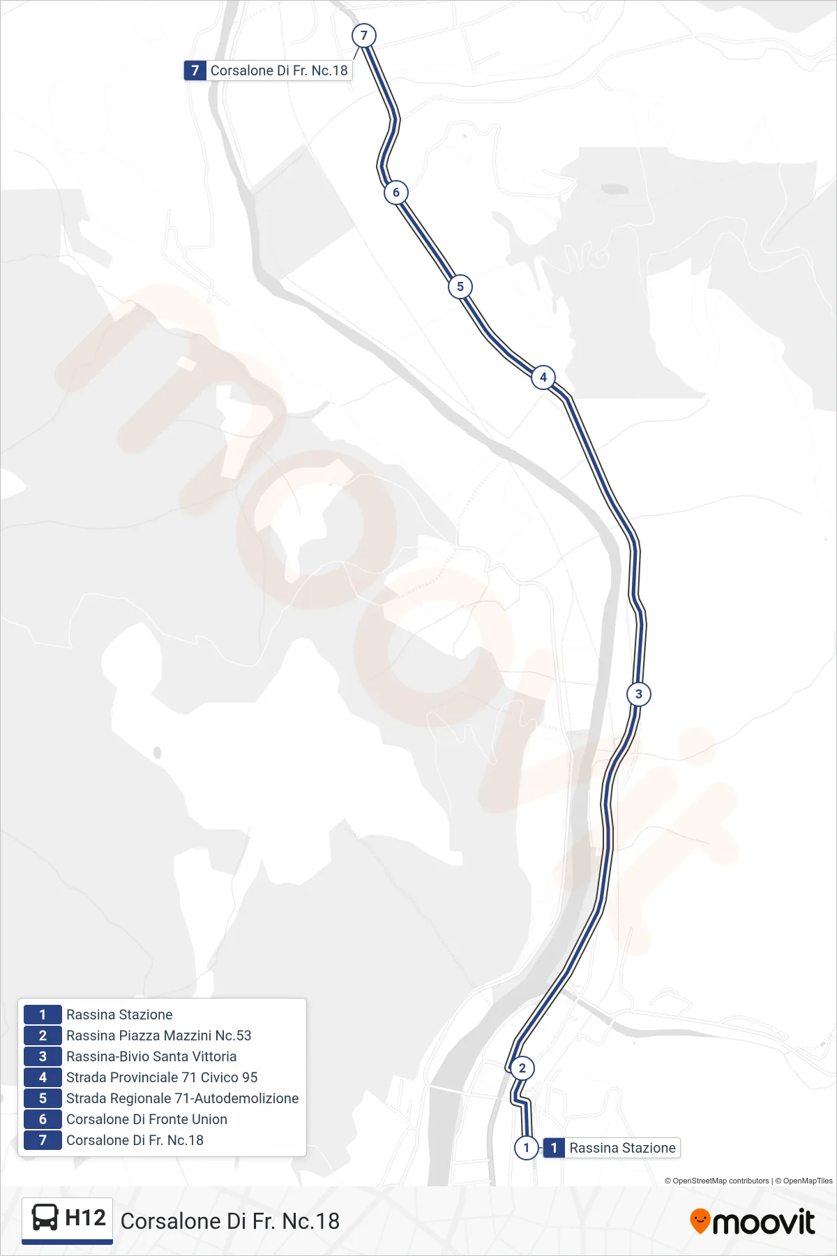 Linea H12  tram (Corsalone Di Fr. Nc.18) - Percorsi e fermate sulla mappa