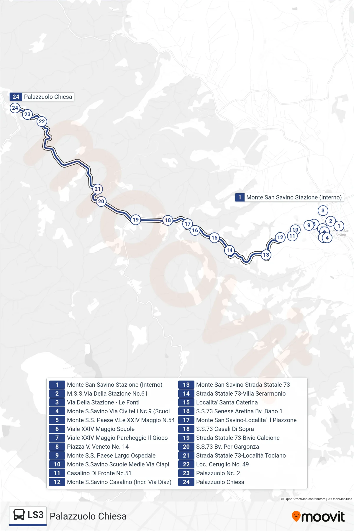 Linea LS3 tram (Palazzuolo Chiesa) - Percorsi e fermate sulla mappa