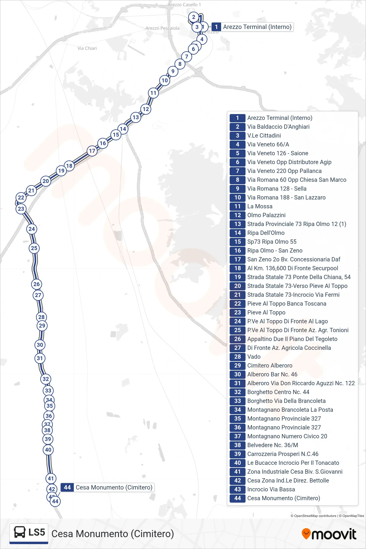 Linea LS5 tram (Cesa Monumento (Cimitero)) - Percorsi e fermate sulla mappa