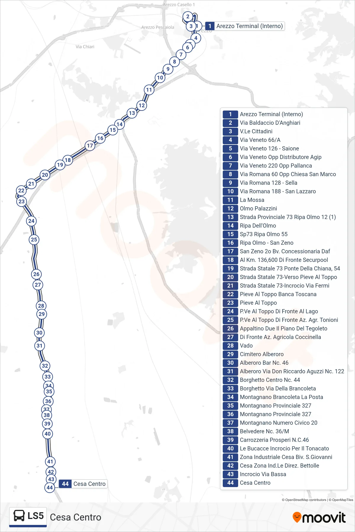 Linea LS5 tram (Cesa Centro) - Percorsi e fermate sulla mappa