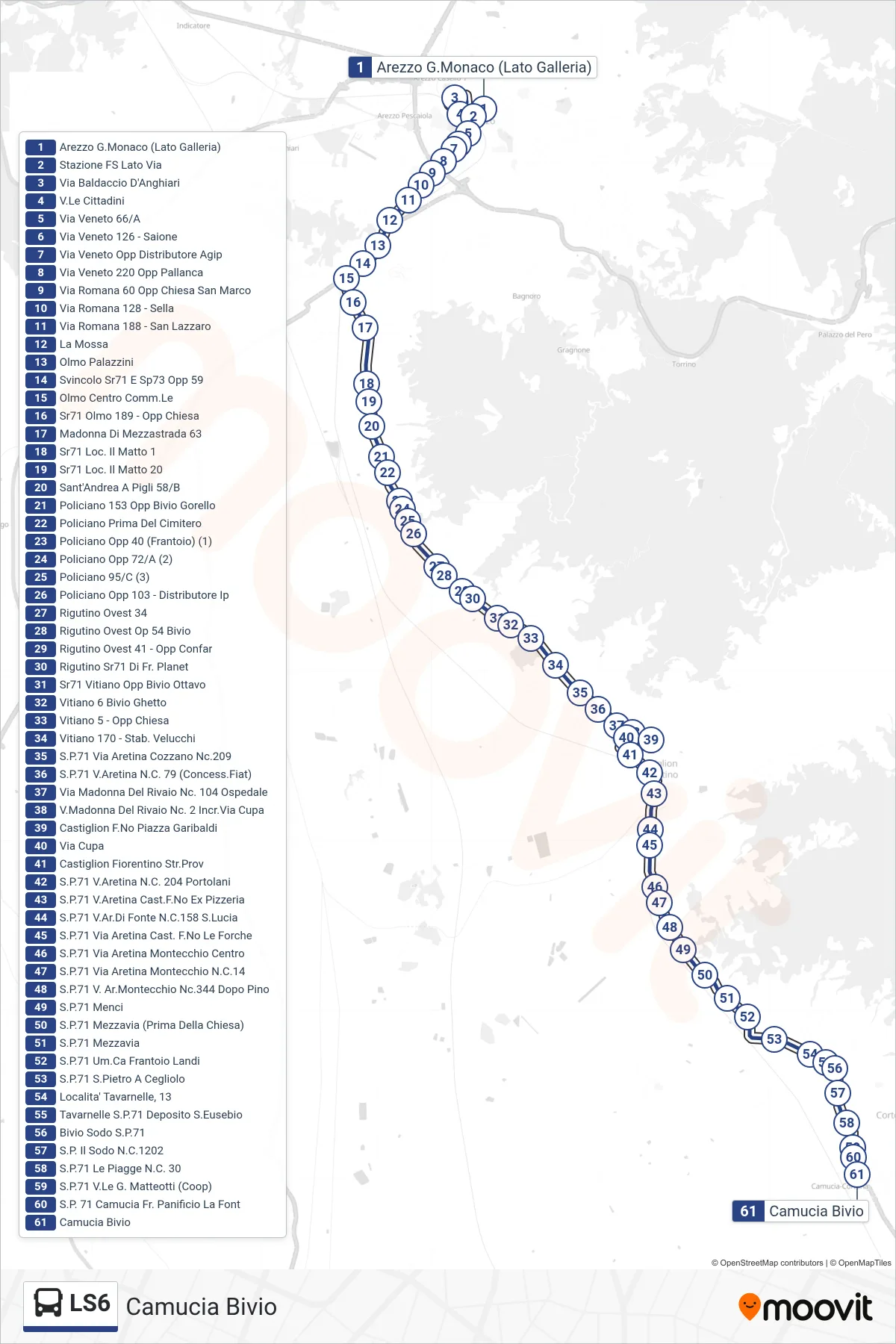 Linea LS6 tram (Camucia Bivio) - Percorsi e fermate sulla mappa
