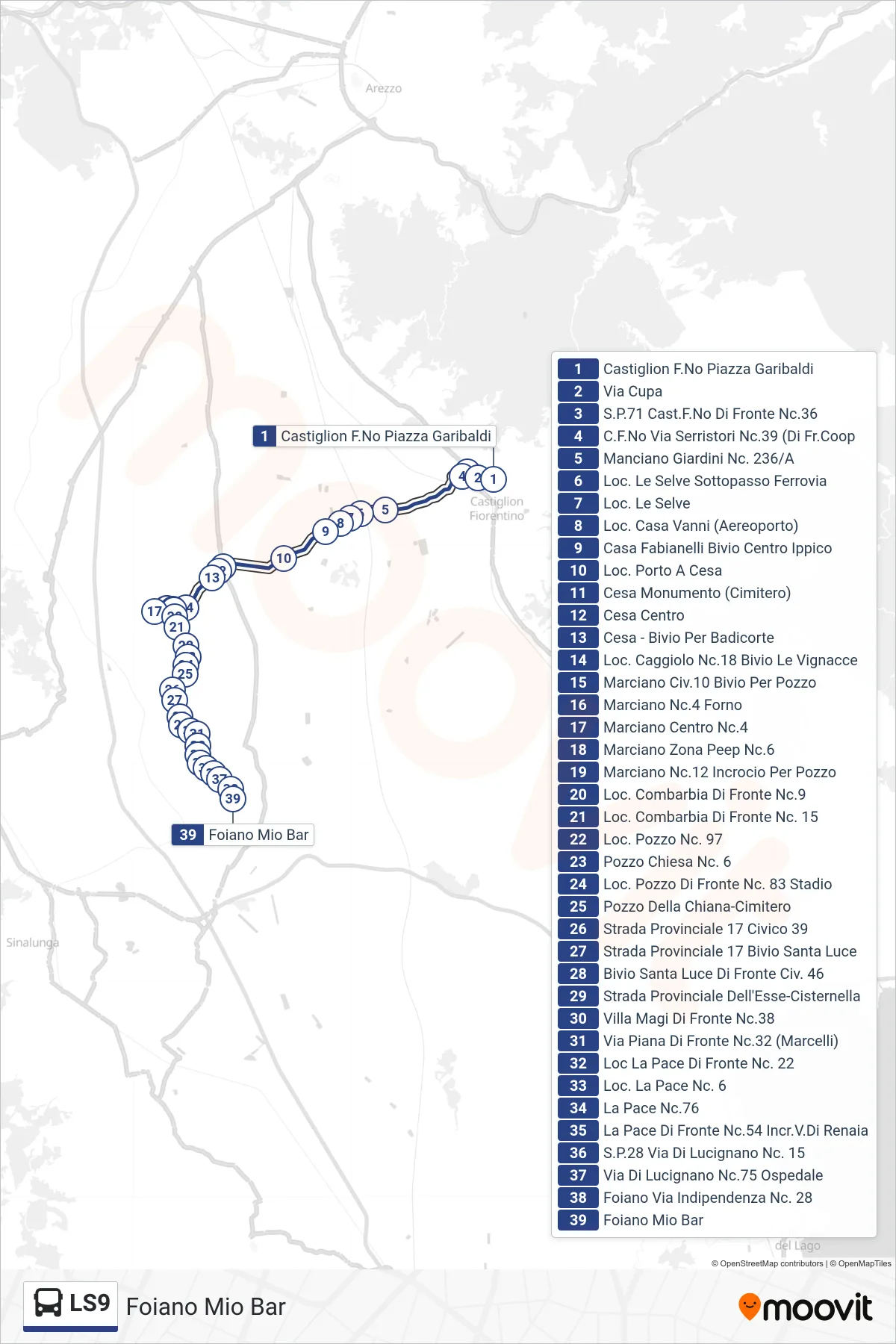 Linea LS9 tram (Foiano Mio Bar) - Percorsi e fermate sulla mappa