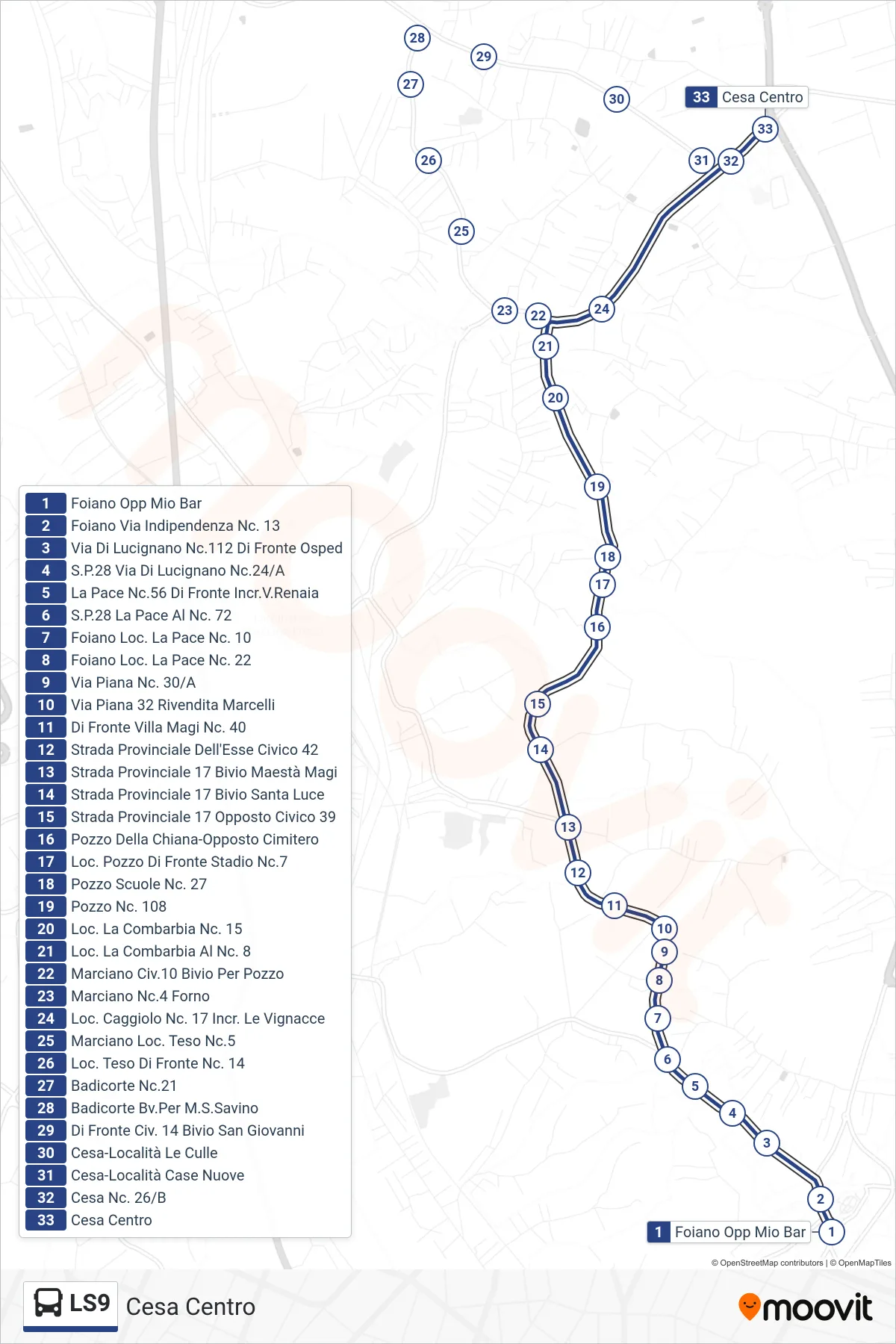 Linea LS9  tram (Cesa Centro) - Percorsi e fermate sulla mappa