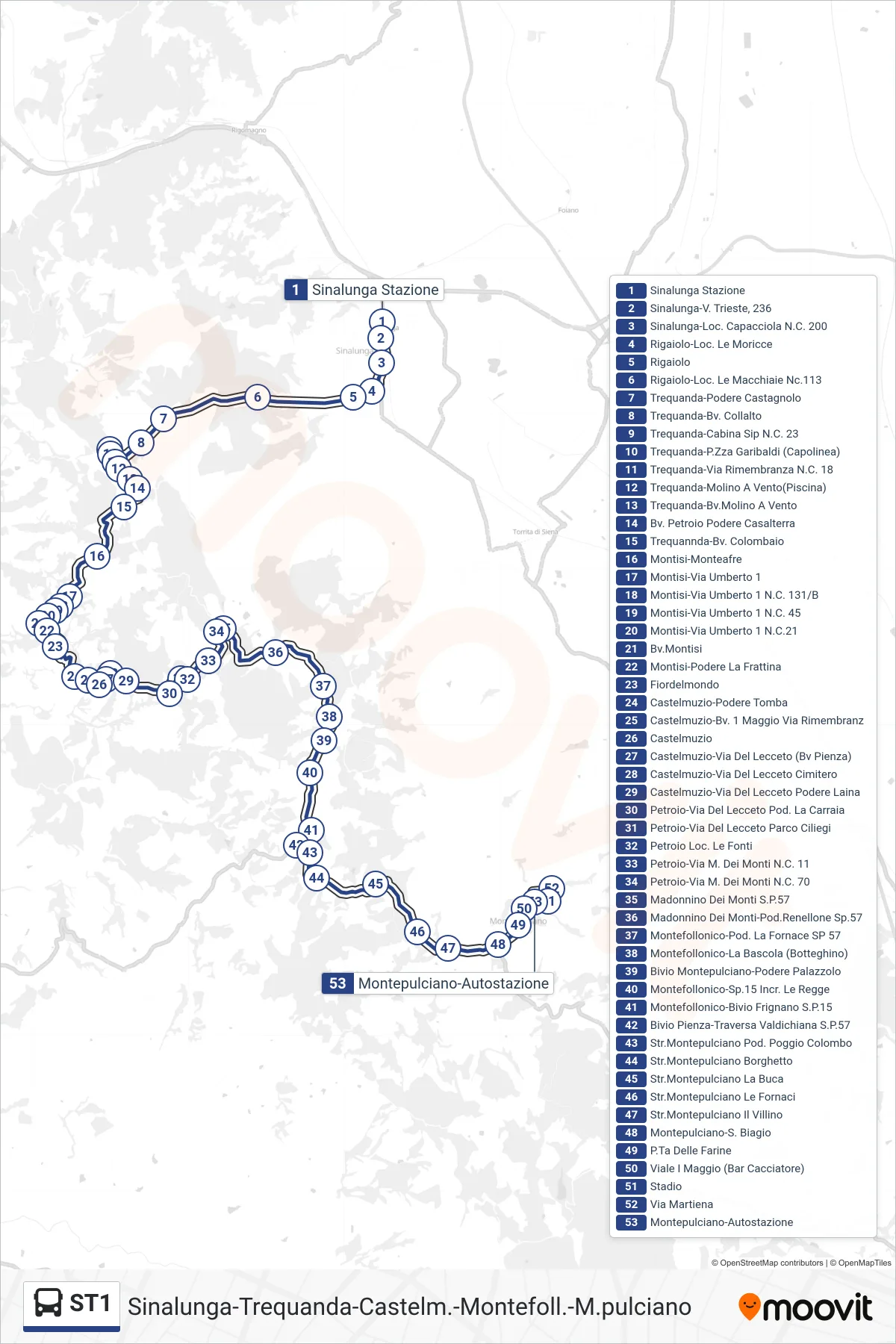 Linea ST1  tram (Autostazione) - Percorsi e fermate sulla mappa