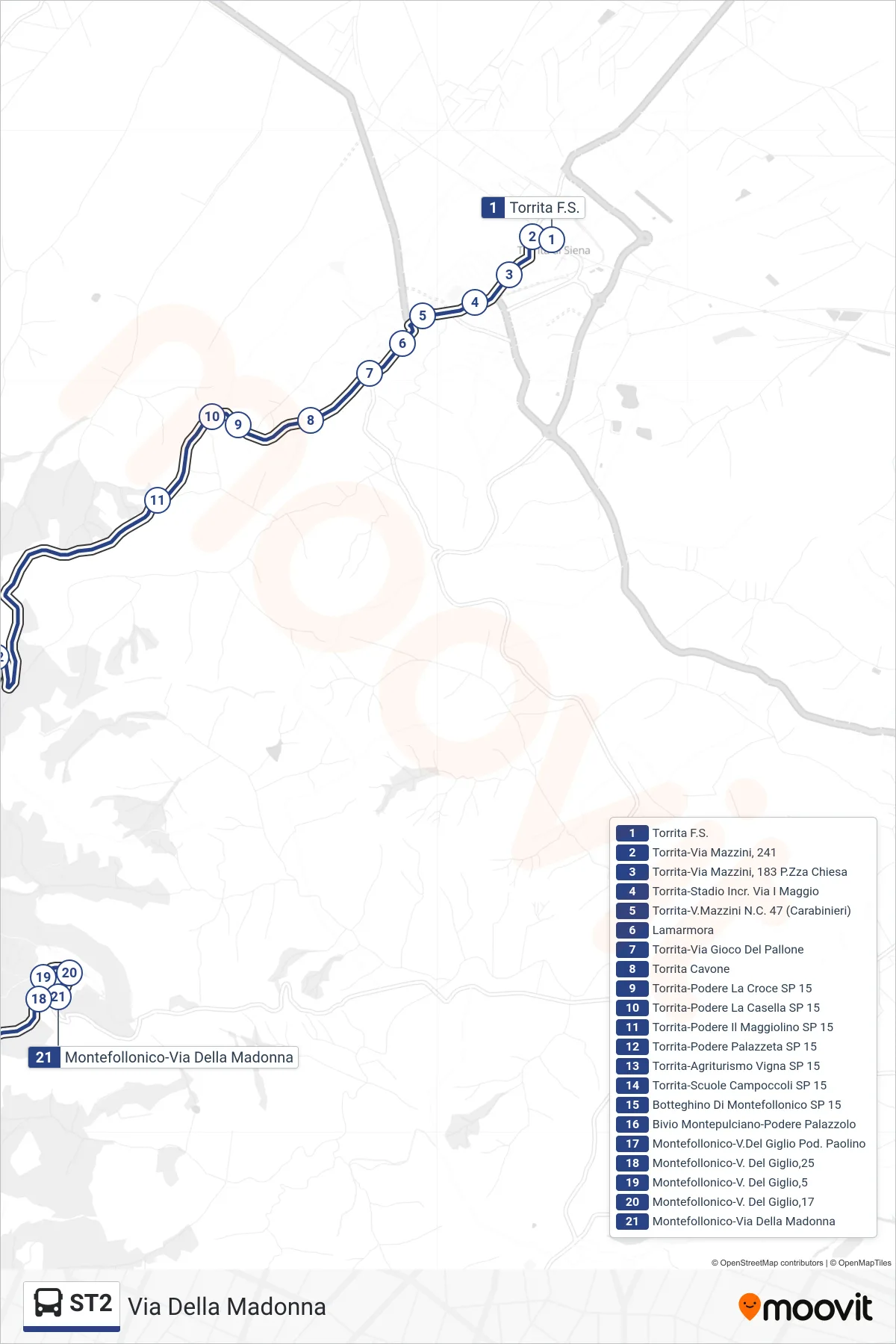 Linea ST2 tram (Via Della Madonna) - Percorsi e fermate sulla mappa