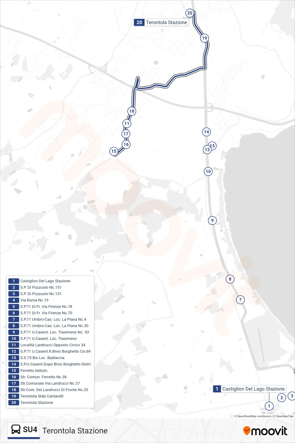 Linea SU4  tram (Terontola Stazione) - Percorsi e fermate sulla mappa