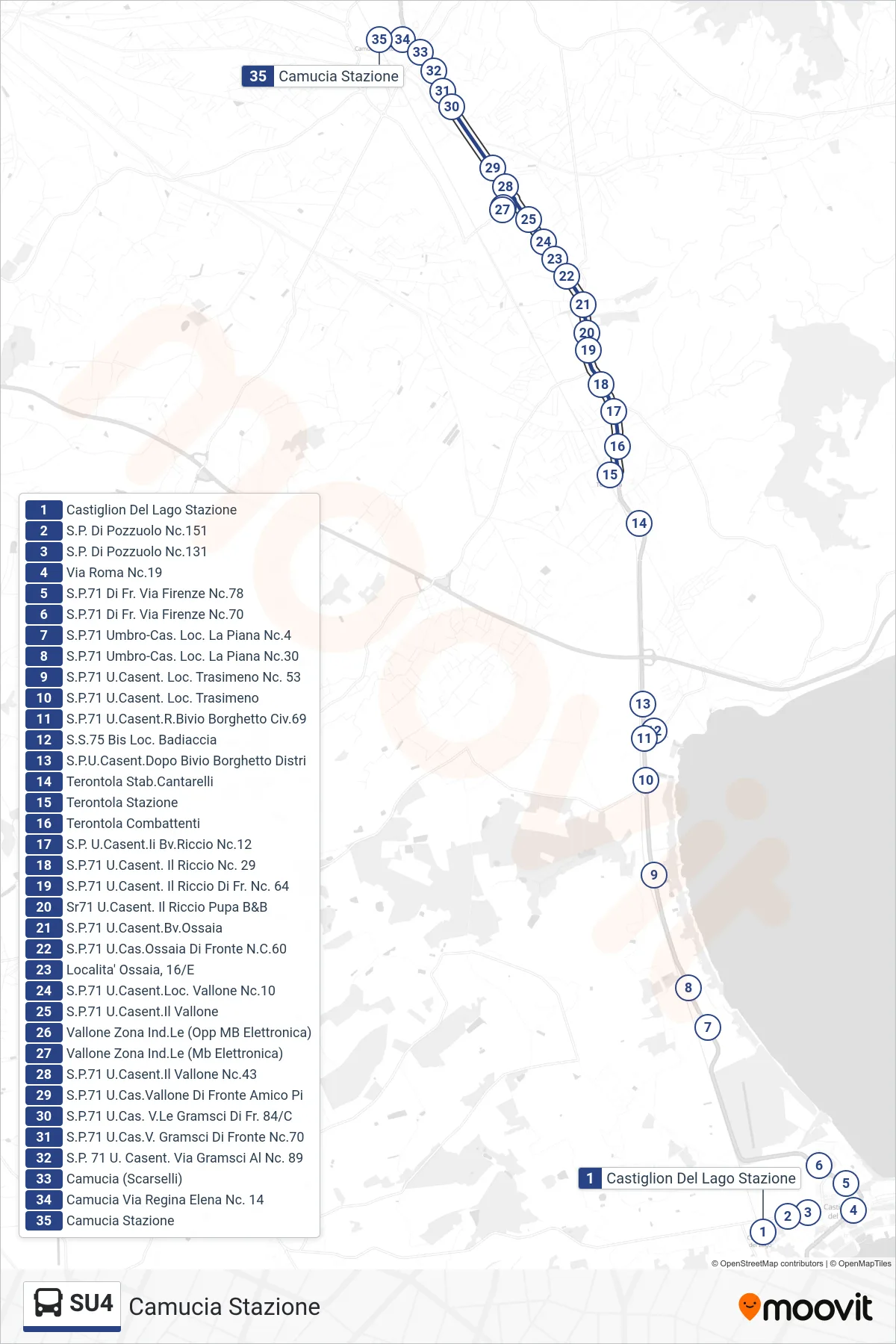 Linea SU4 tram (Camucia Stazione) - Percorsi e fermate sulla mappa