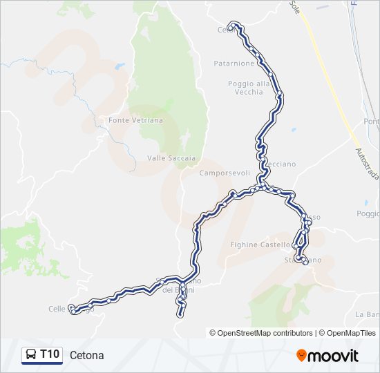 Percorso linea bus T10