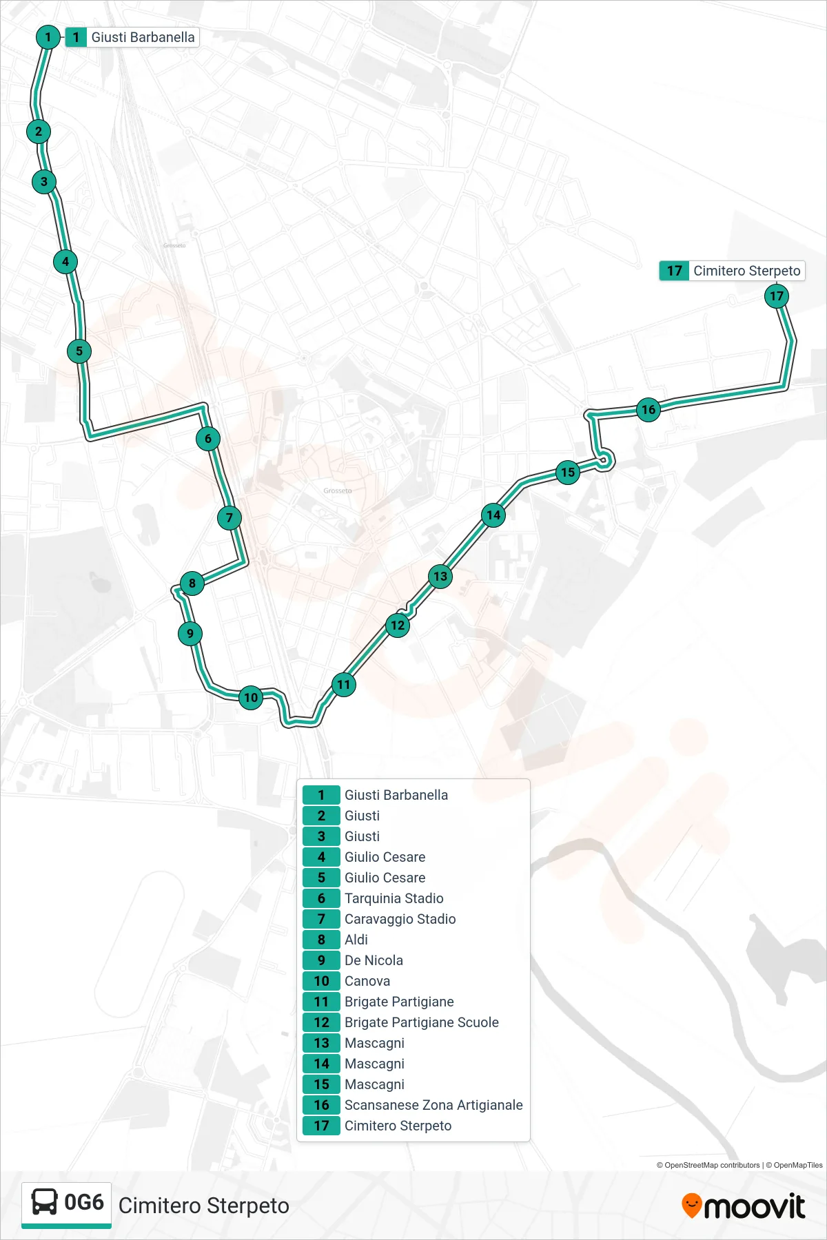 Linea 0G6 bus (Cimitero Sterpeto) - Percorsi e fermate sulla mappa