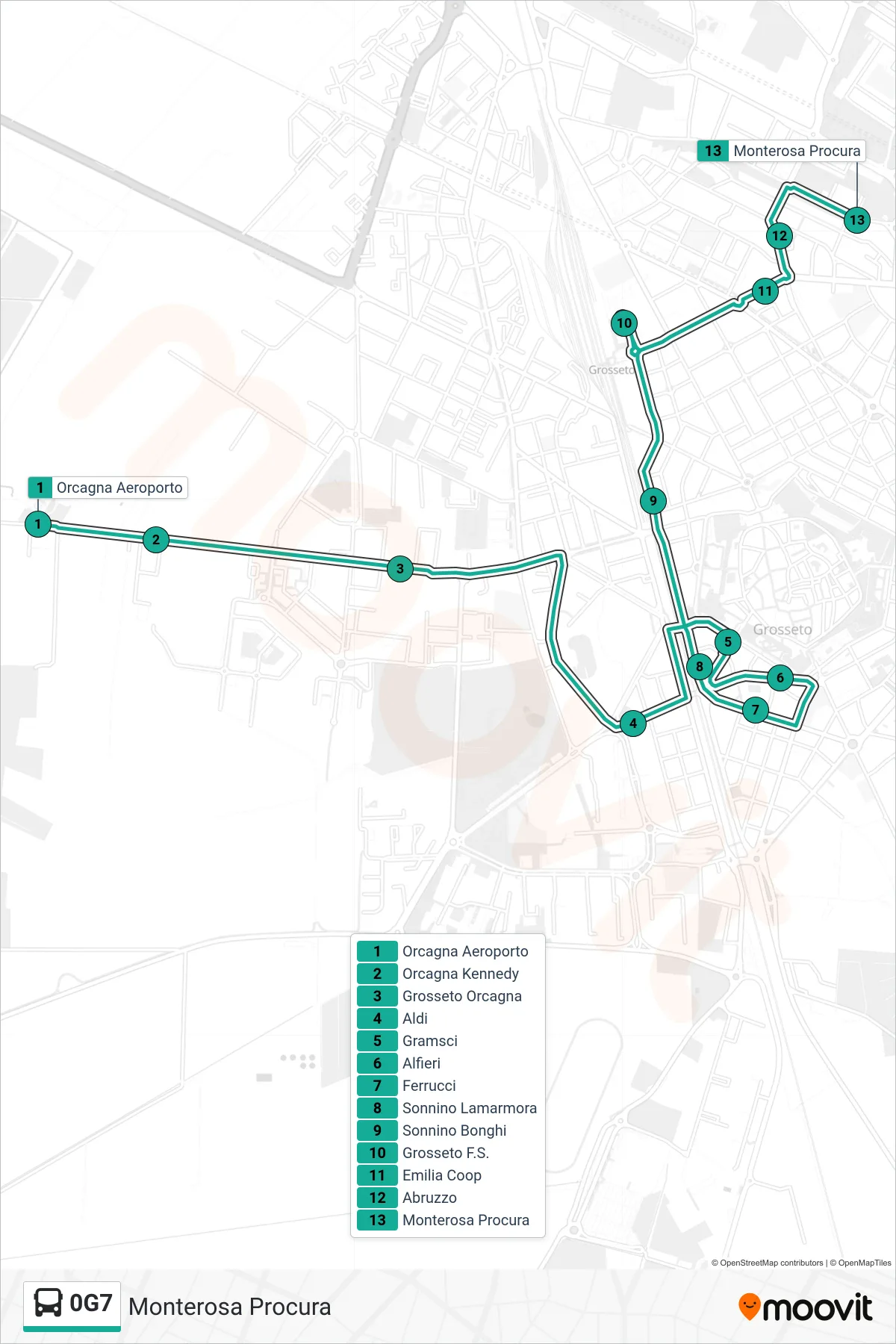 Linea 0G7 bus (Monterosa Procura) - Percorsi e fermate sulla mappa
