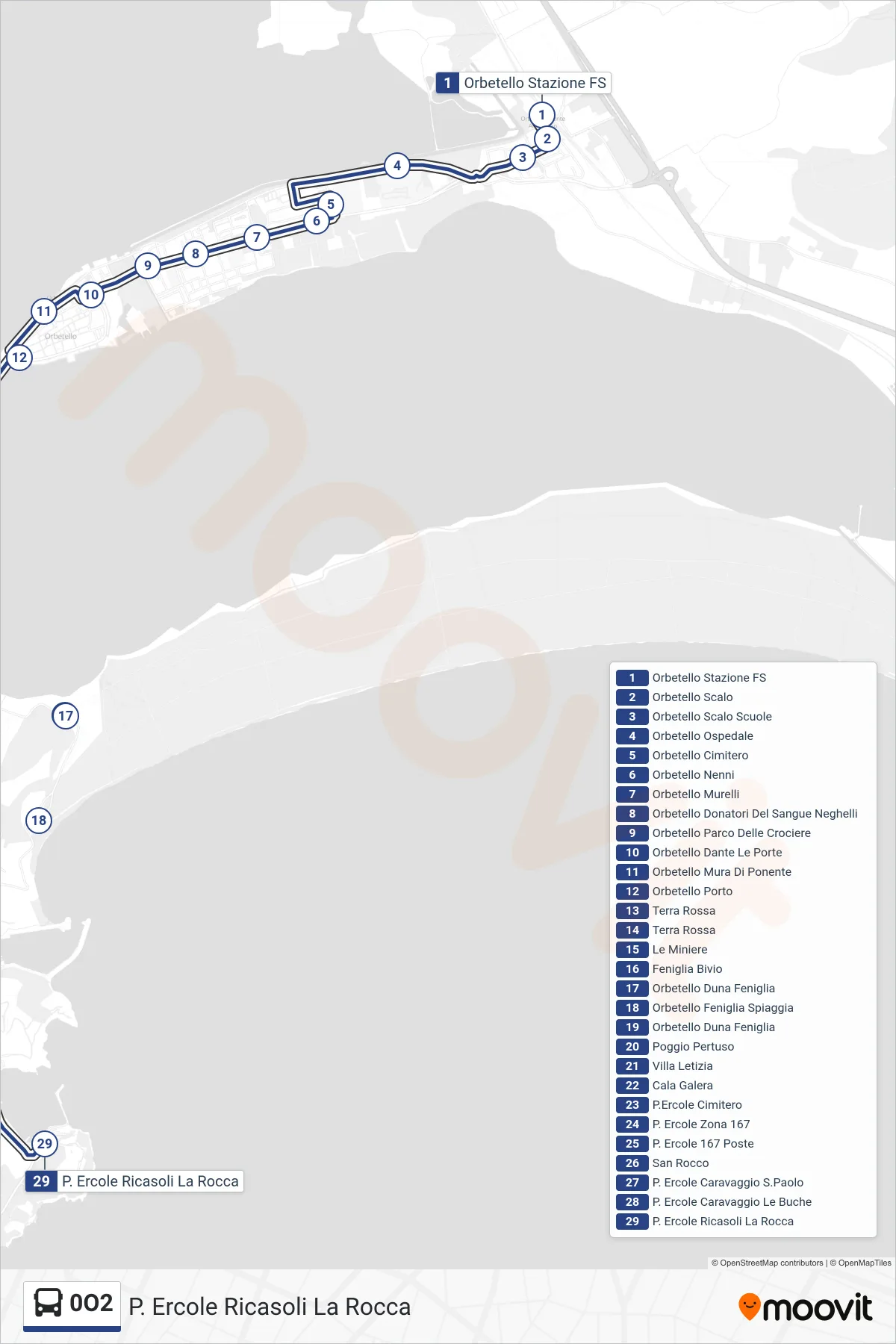 Linea 0O2 bus (P. Ercole Ricasoli La Rocca) - Percorsi e fermate sulla mappa