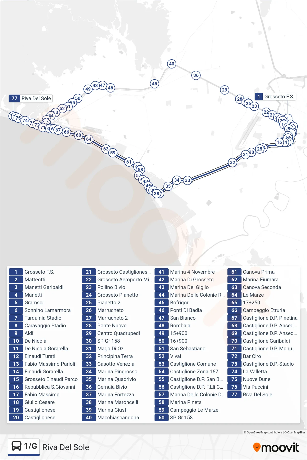Linea 1/G  bus (Riva Del Sole) - Percorsi e fermate sulla mappa