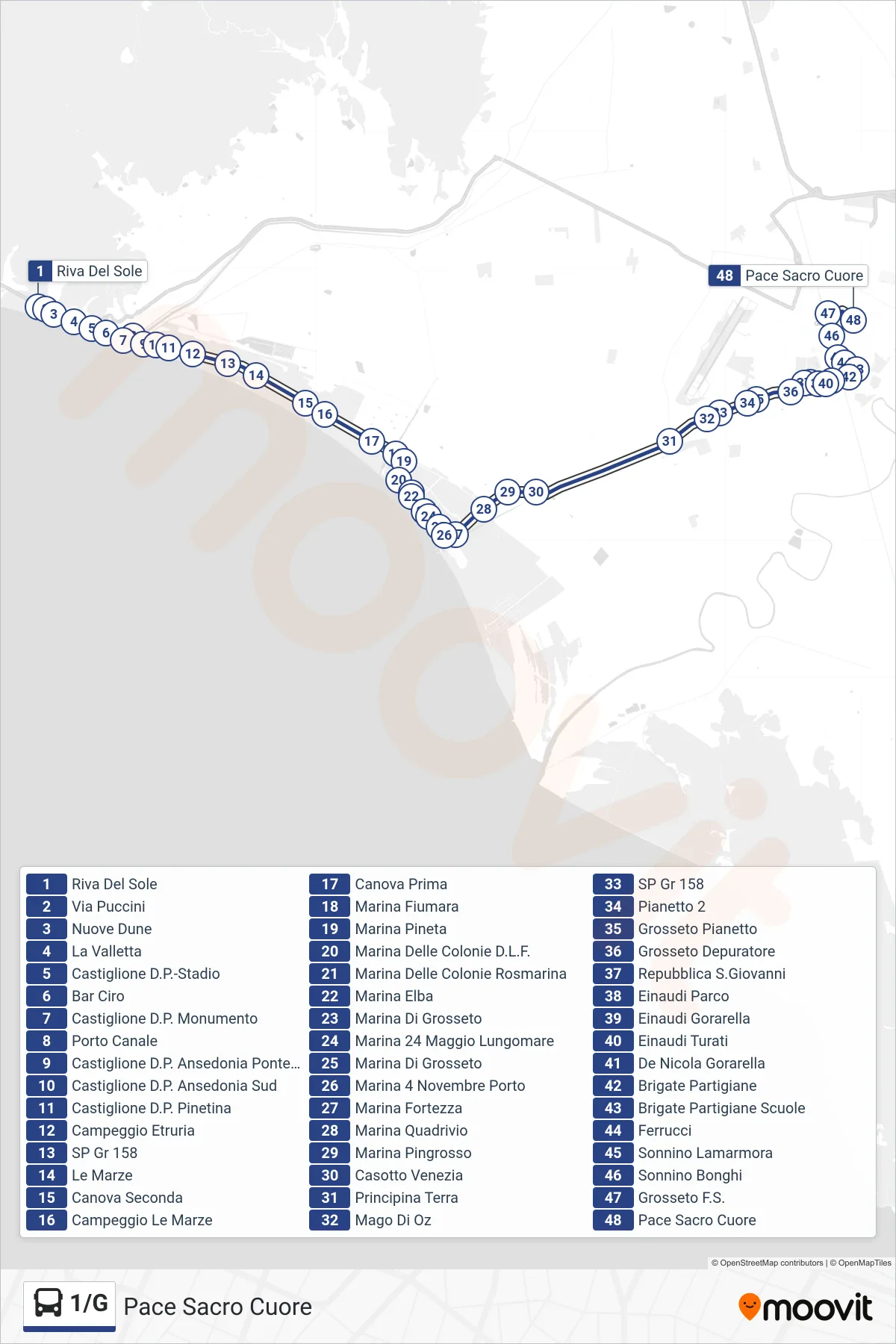 Linea 1/G bus (Pace Sacro Cuore) - Percorsi e fermate sulla mappa
