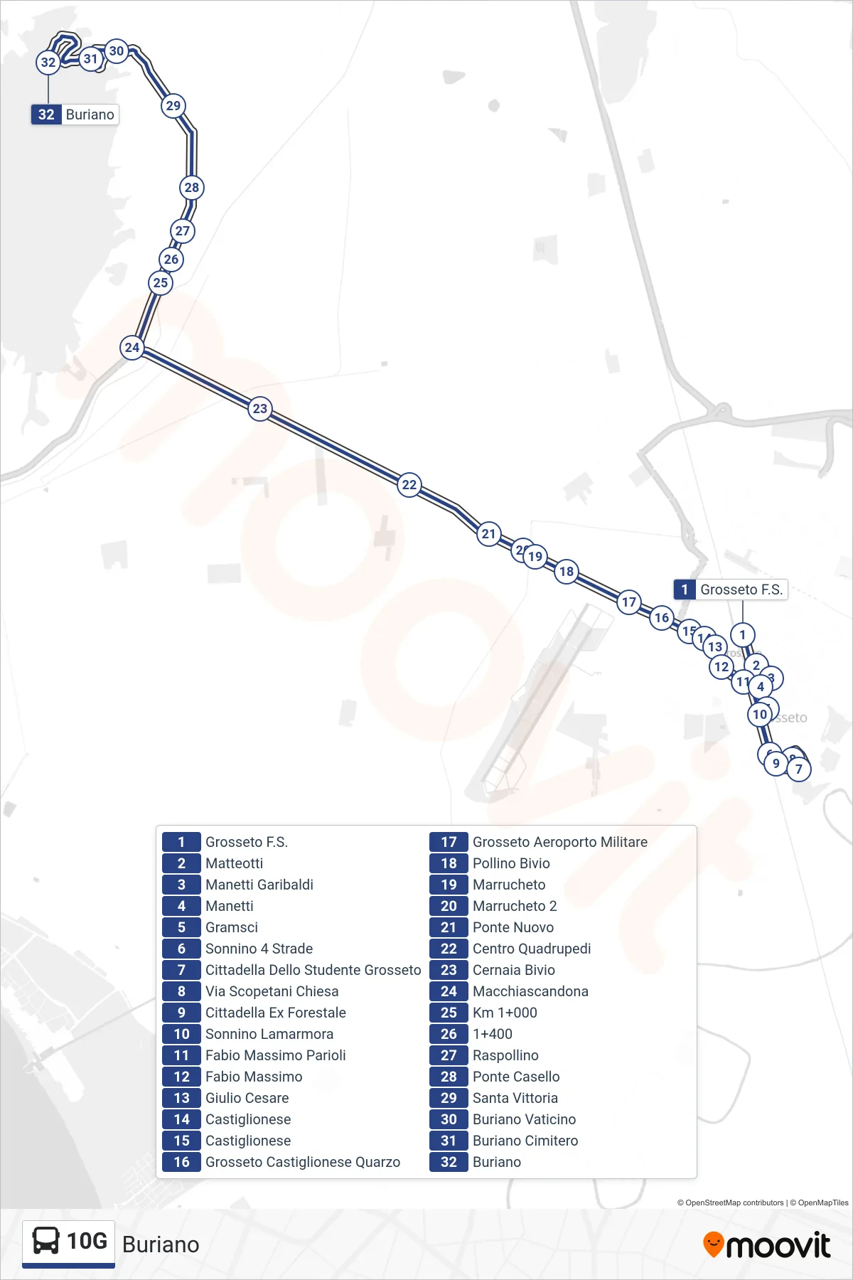 Linea 10G bus (Buriano) - Percorsi e fermate sulla mappa