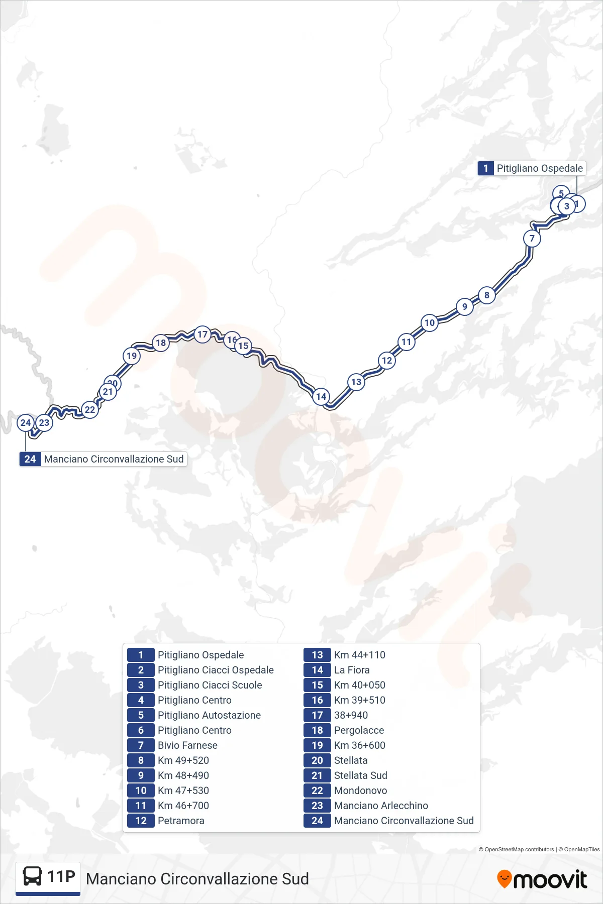 Linea 11P bus (Manciano Circonvallazione Sud) - Percorsi e fermate sulla mappa