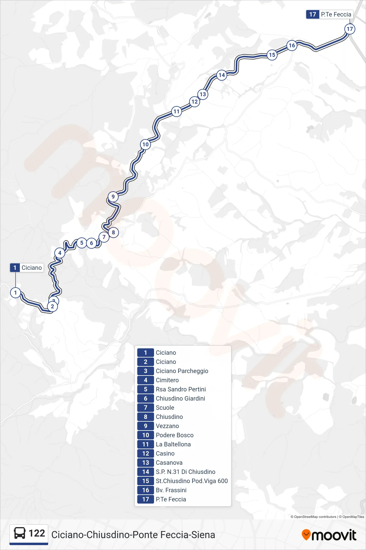 Linea 122 bus (P.Te Feccia) - Percorsi e fermate sulla mappa