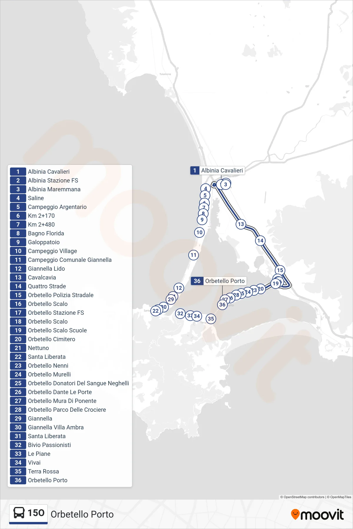 Linea 15O bus (Orbetello Porto) - Percorsi e fermate sulla mappa
