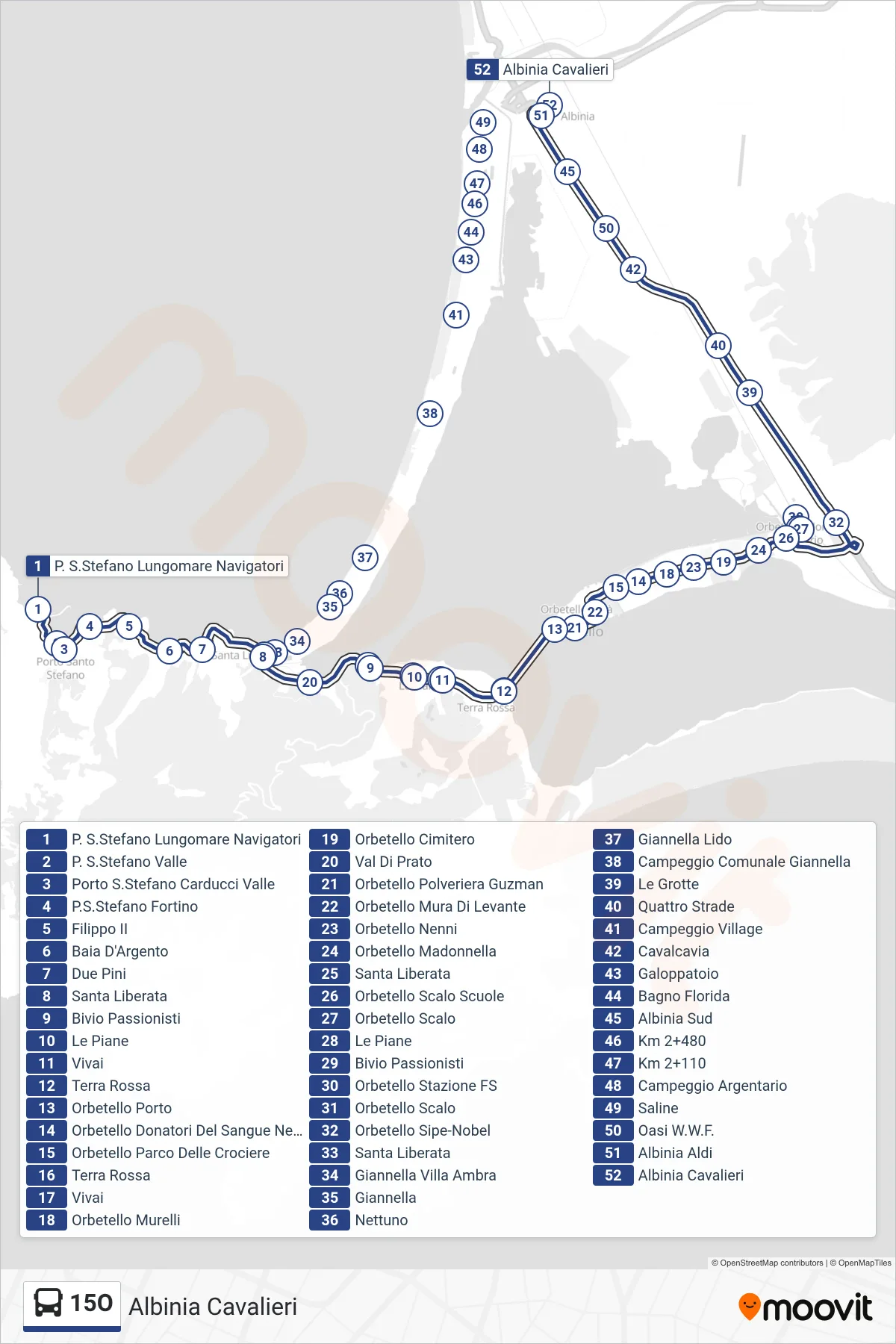 Linea 15O bus (Albinia Cavalieri) - Percorsi e fermate sulla mappa