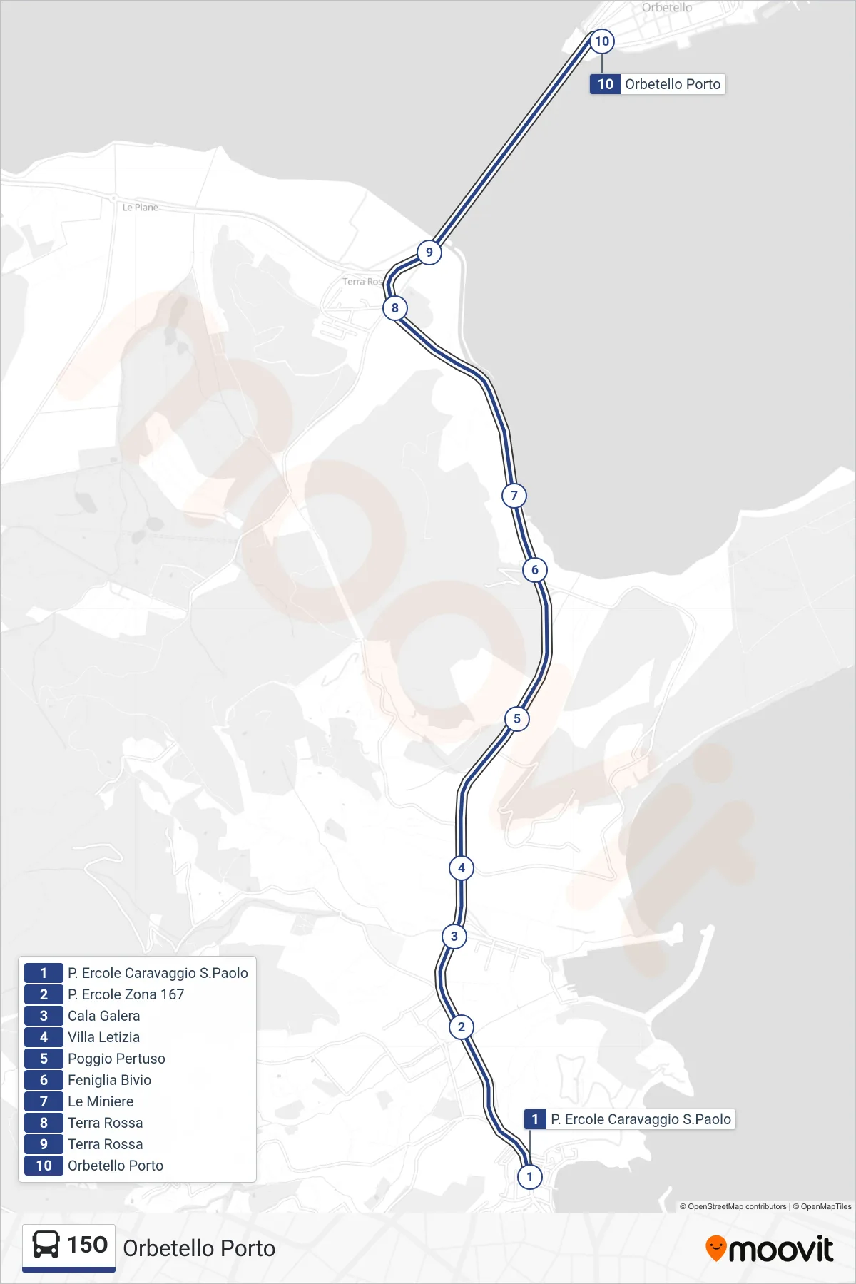 Linea 15O bus (Orbetello Porto) - Percorsi e fermate sulla mappa