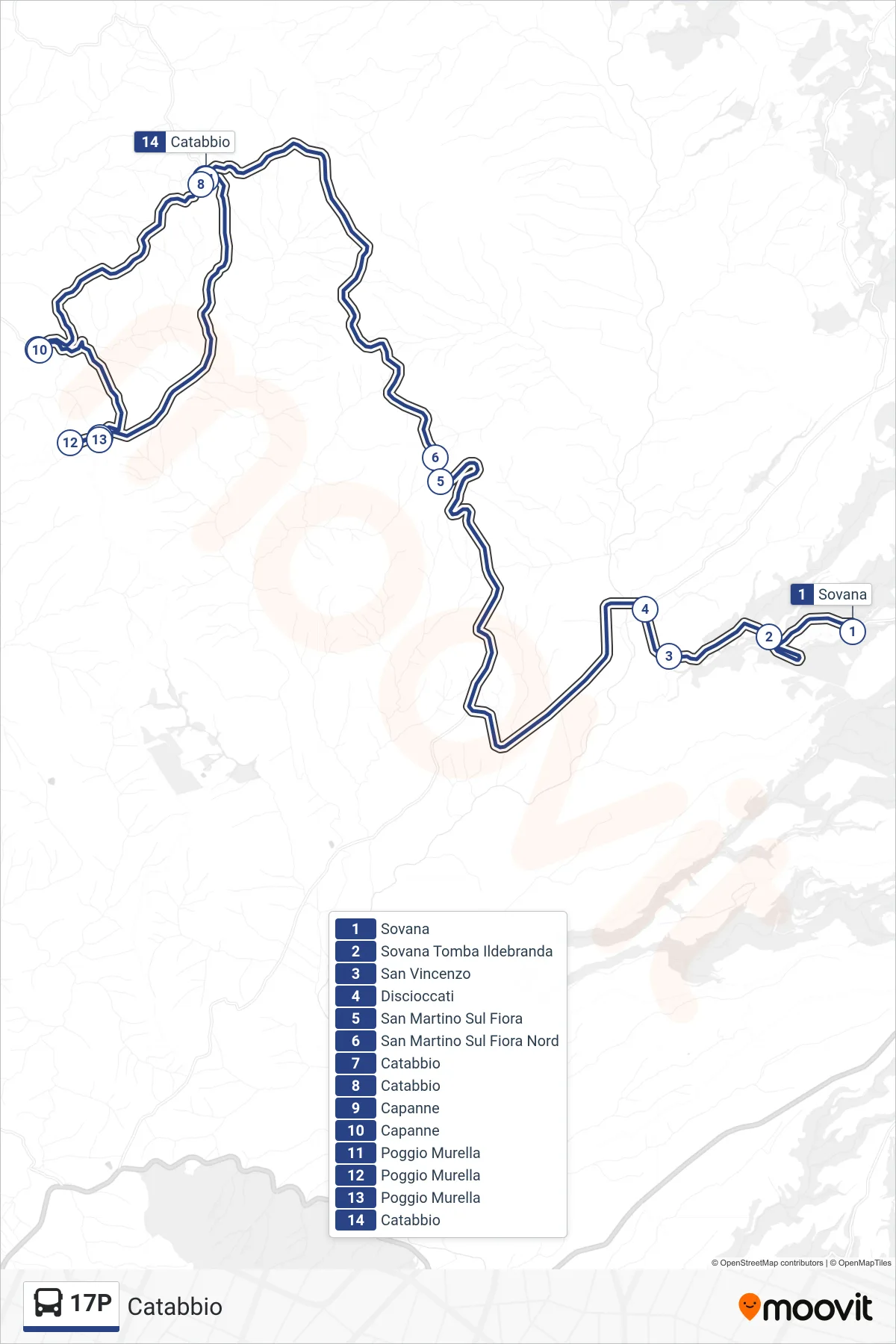 Linea 17P  bus (Catabbio) - Percorsi e fermate sulla mappa