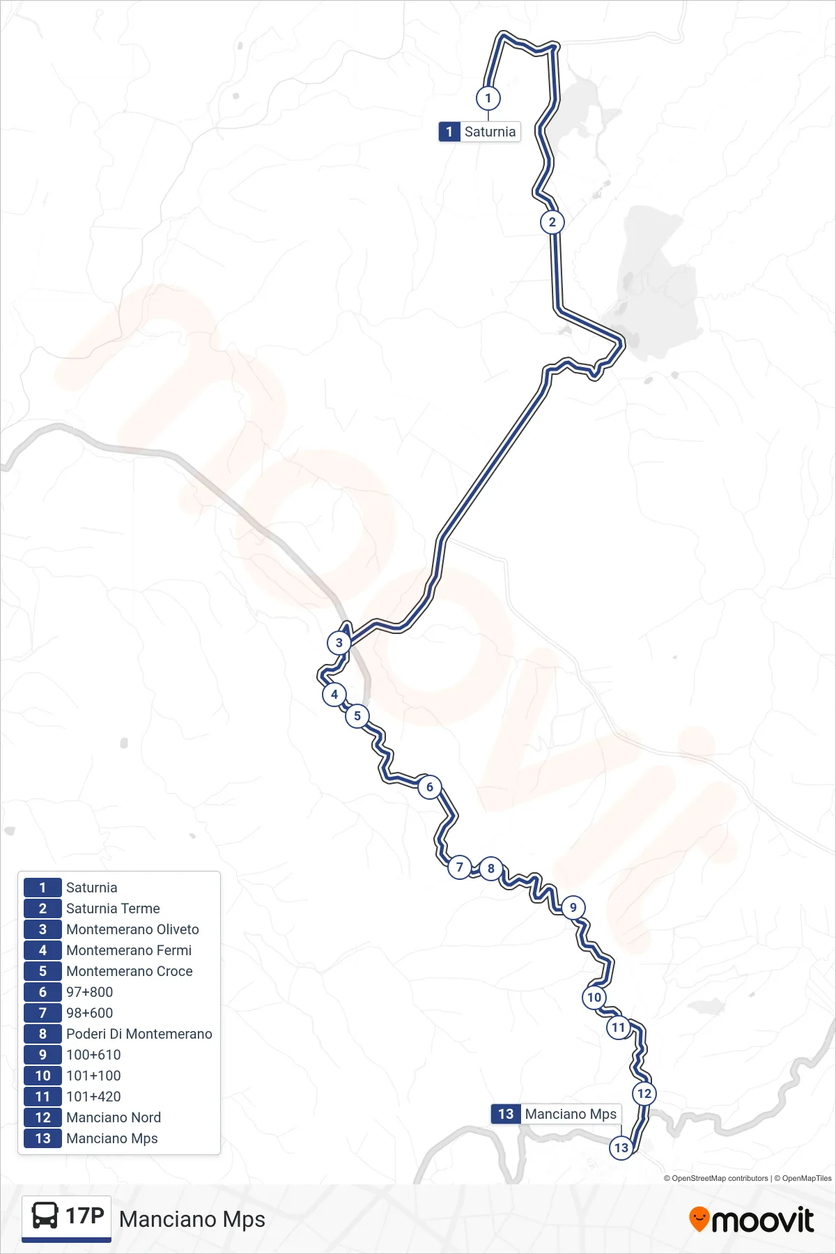Linea 17P  bus (Manciano Mps) - Percorsi e fermate sulla mappa