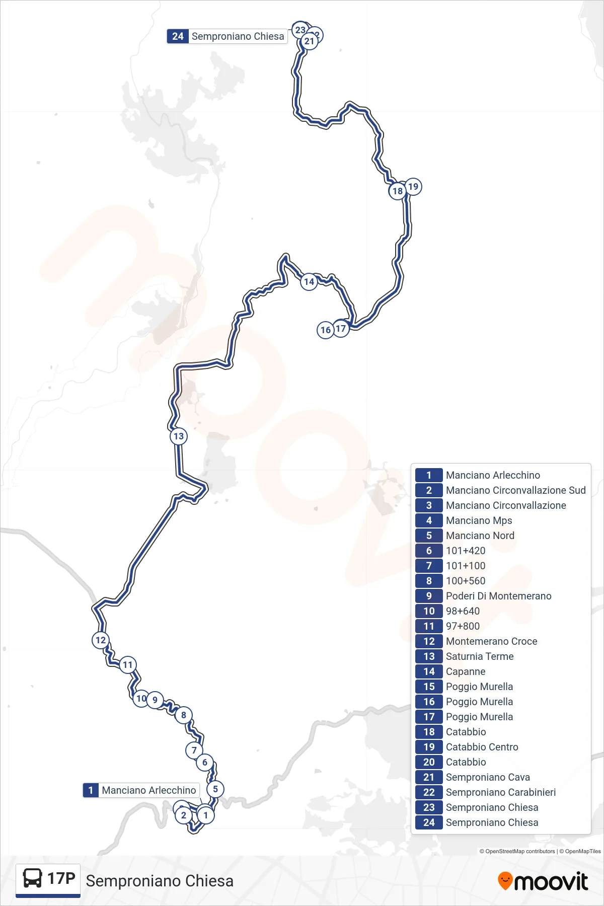Linea 17P  bus (Semproniano Chiesa) - Percorsi e fermate sulla mappa