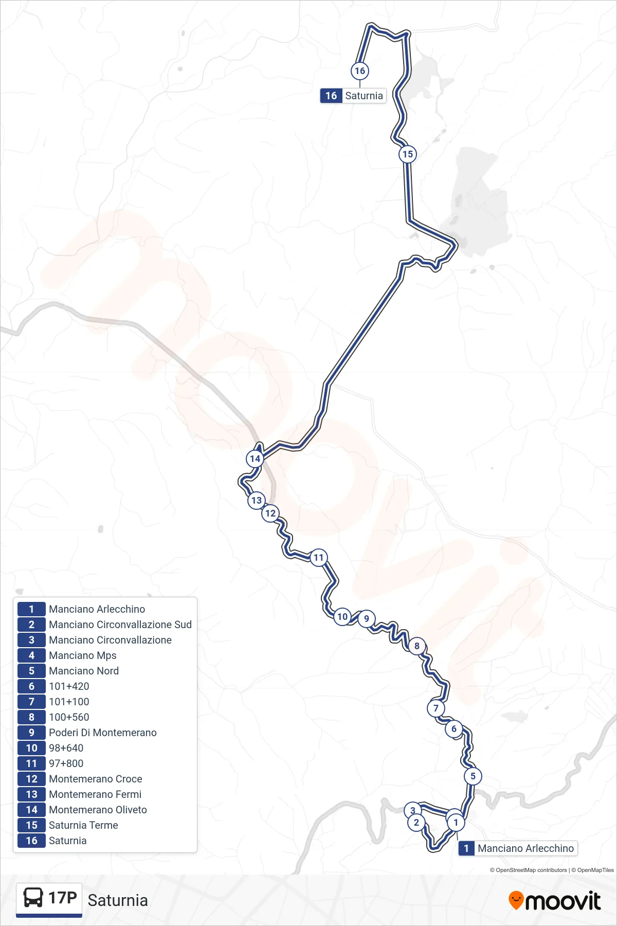 Linea 17P bus (Saturnia) - Percorsi e fermate sulla mappa