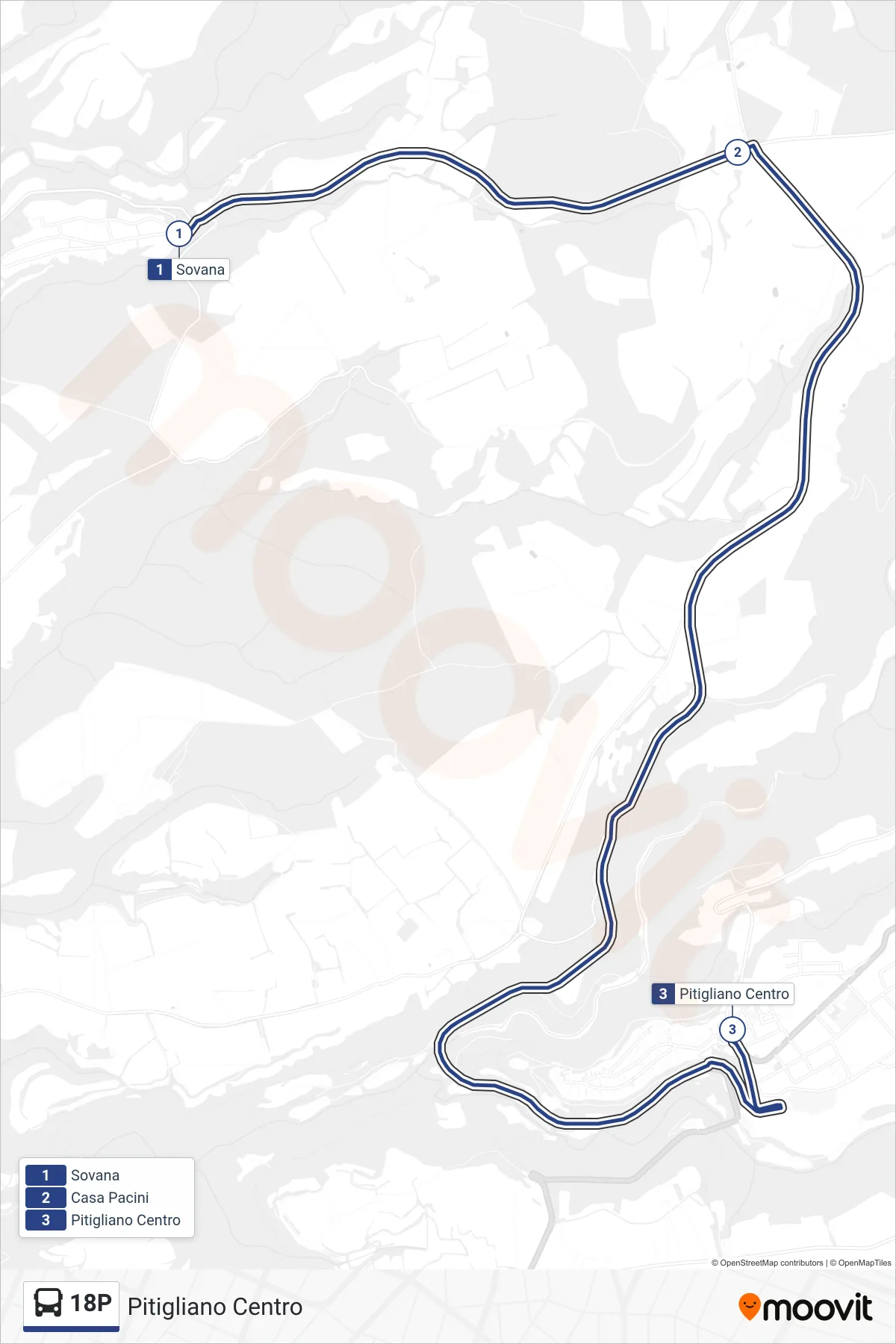 Linea 18P bus (Pitigliano Centro) - Percorsi e fermate sulla mappa