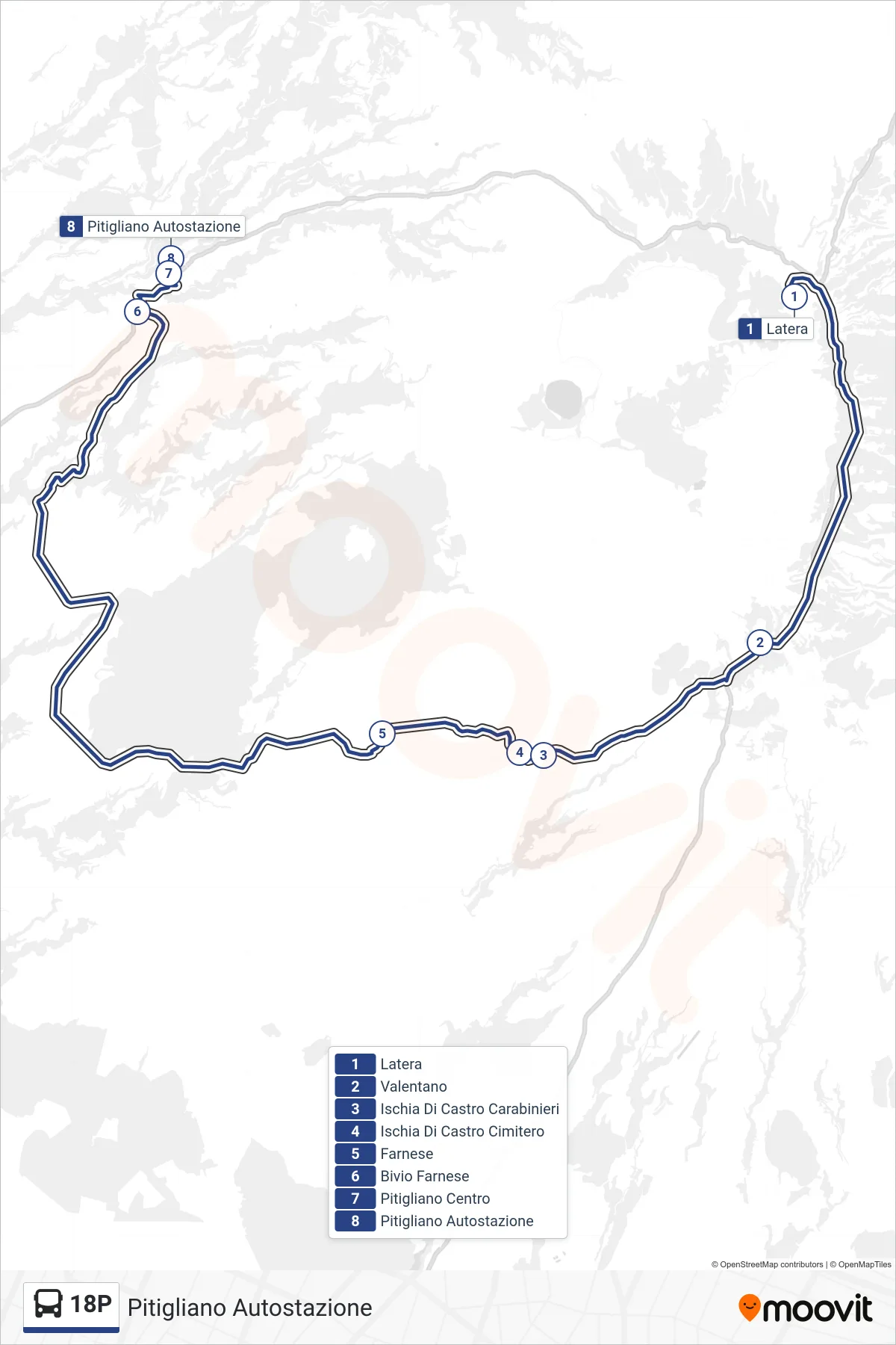 Linea 18P bus (Pitigliano Autostazione) - Percorsi e fermate sulla mappa
