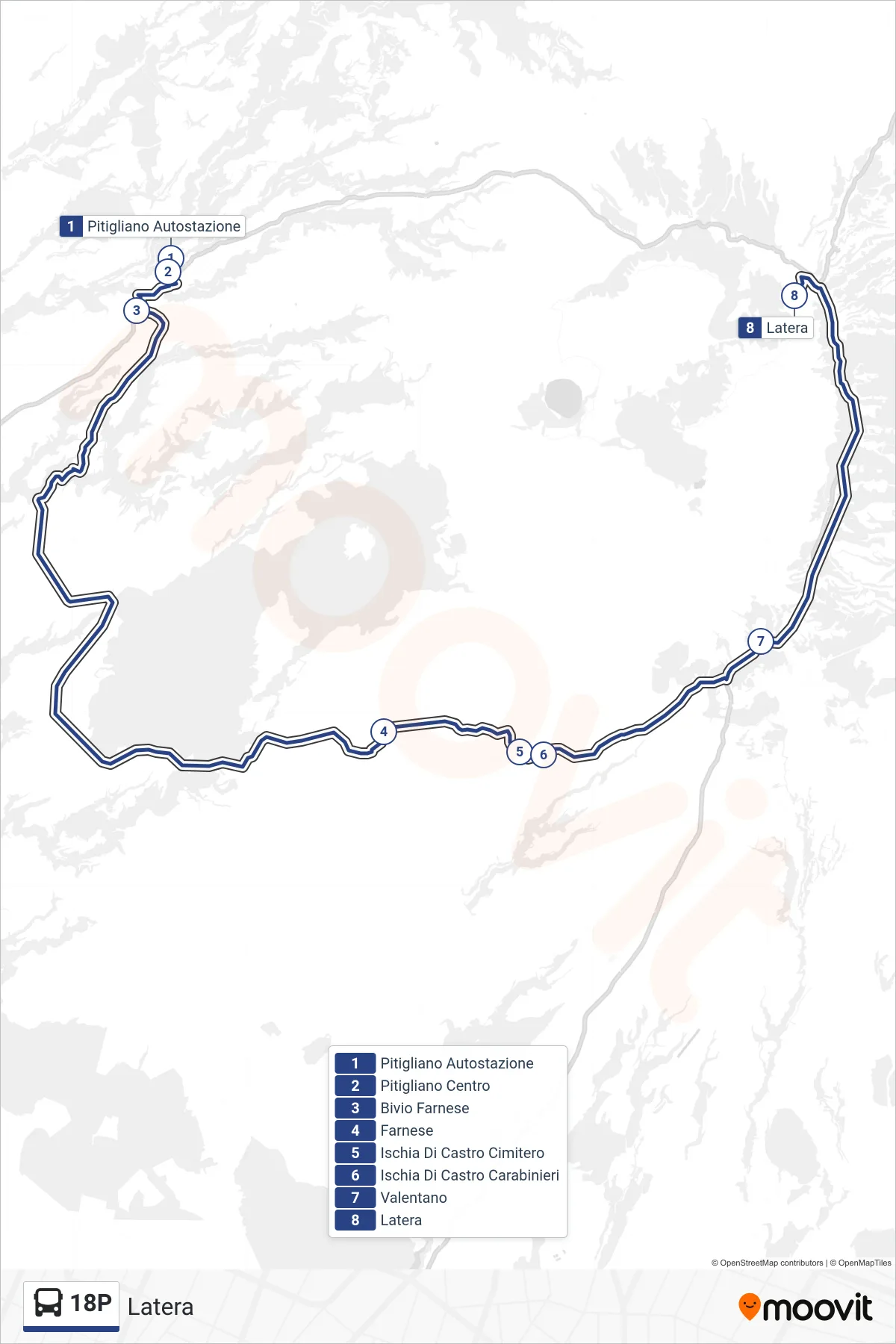 Linea 18P bus (Latera) - Percorsi e fermate sulla mappa