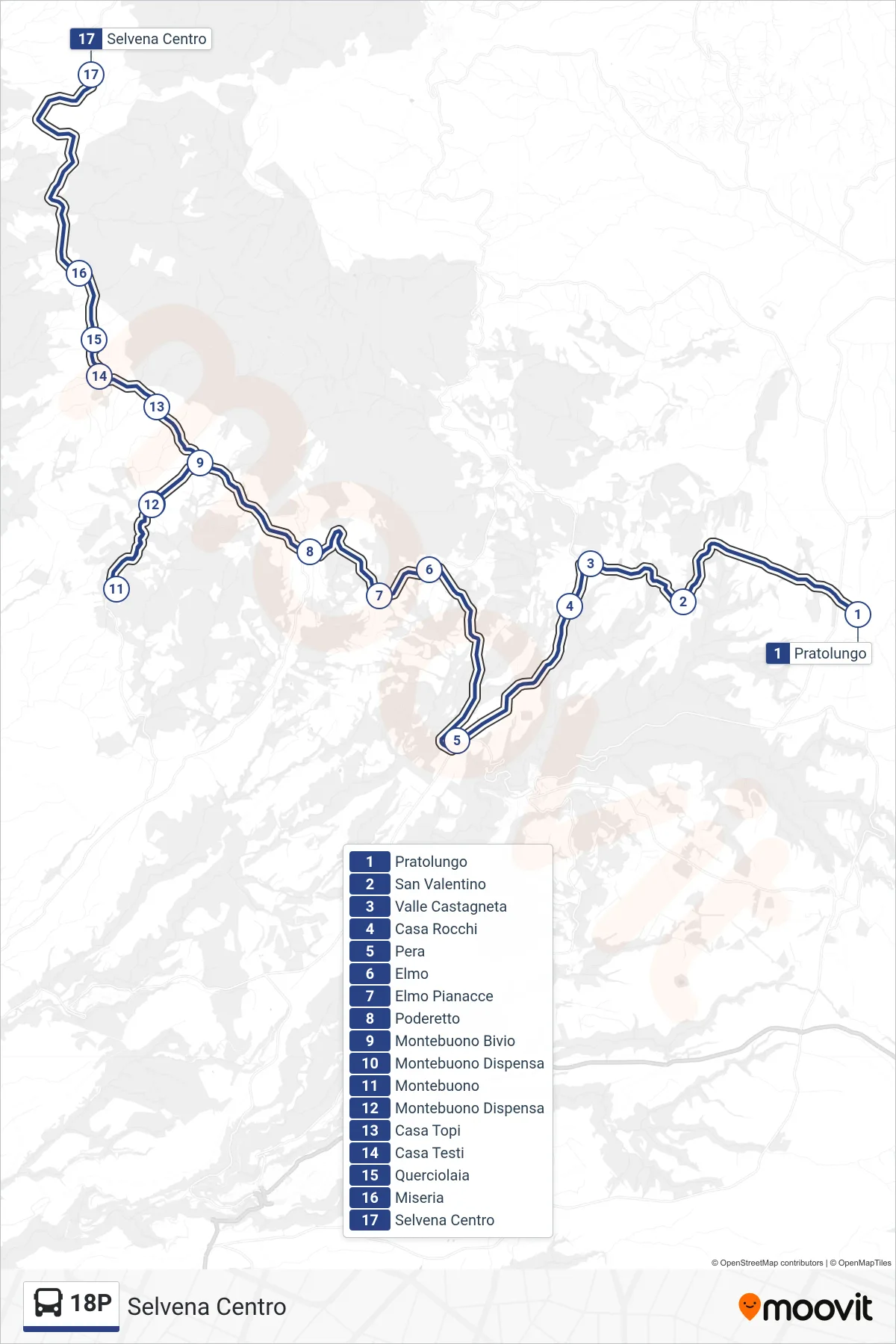 Linea 18P bus (Selvena Centro) - Percorsi e fermate sulla mappa