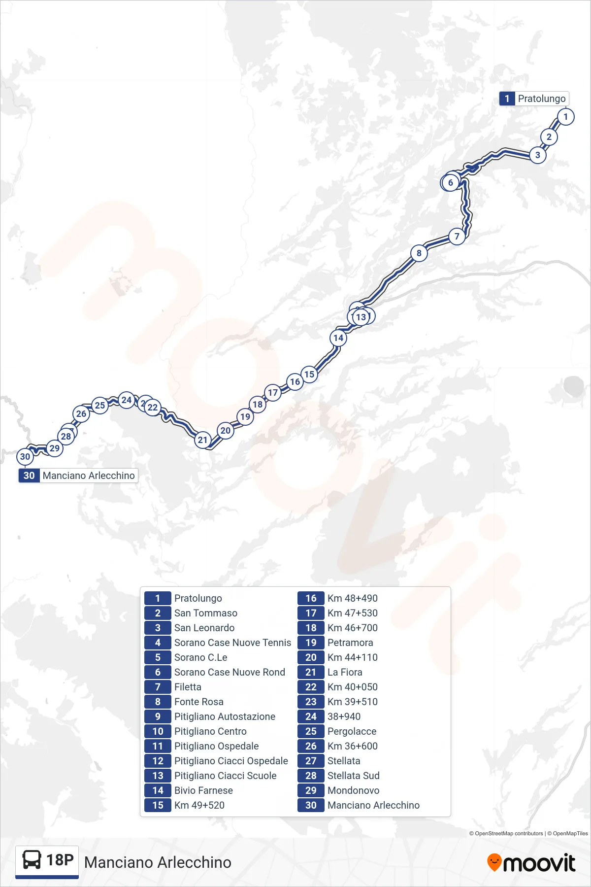 Linea 18P bus (Manciano Arlecchino) - Percorsi e fermate sulla mappa