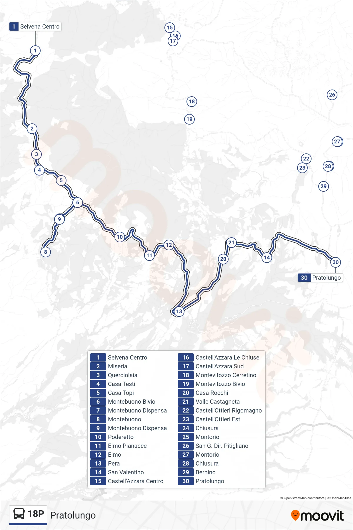 Linea 18P bus (Pratolungo) - Percorsi e fermate sulla mappa