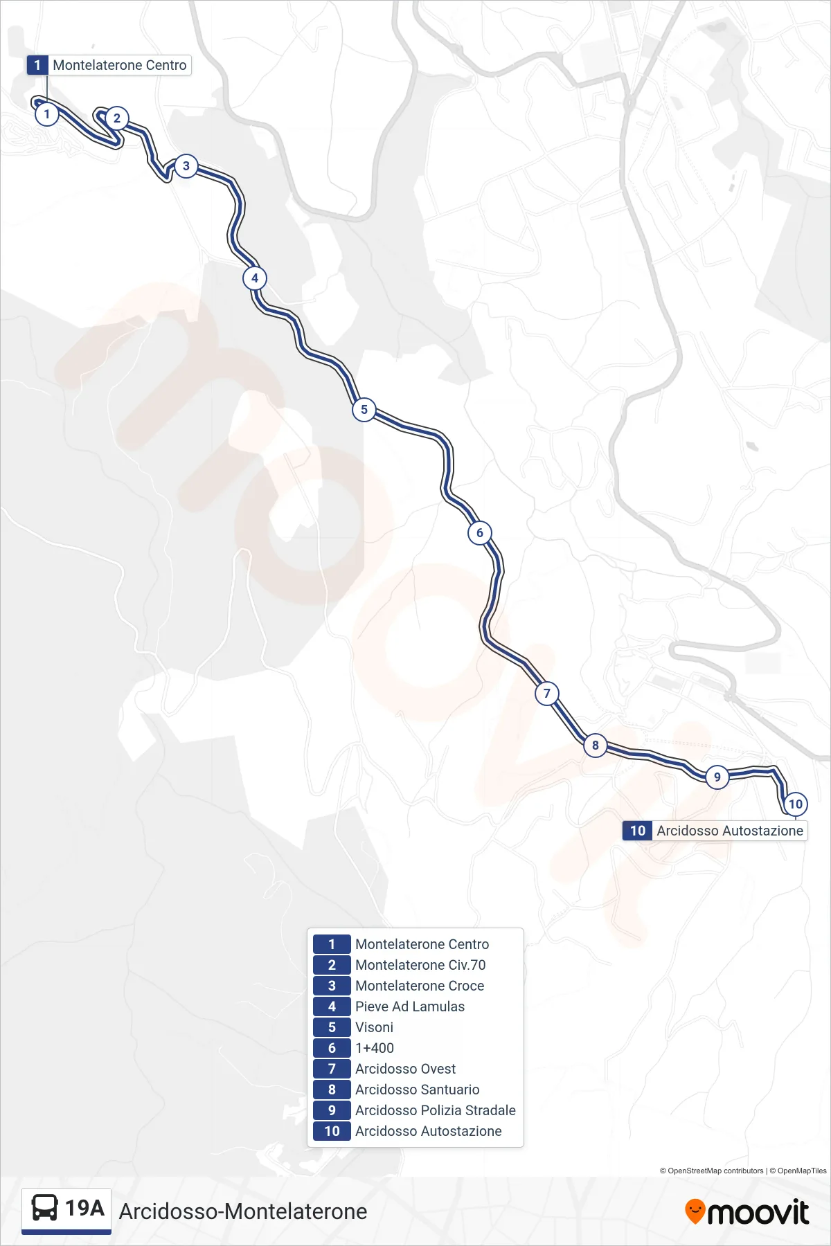 Linea 19A  bus (Arcidosso Autostazione) - Percorsi e fermate sulla mappa