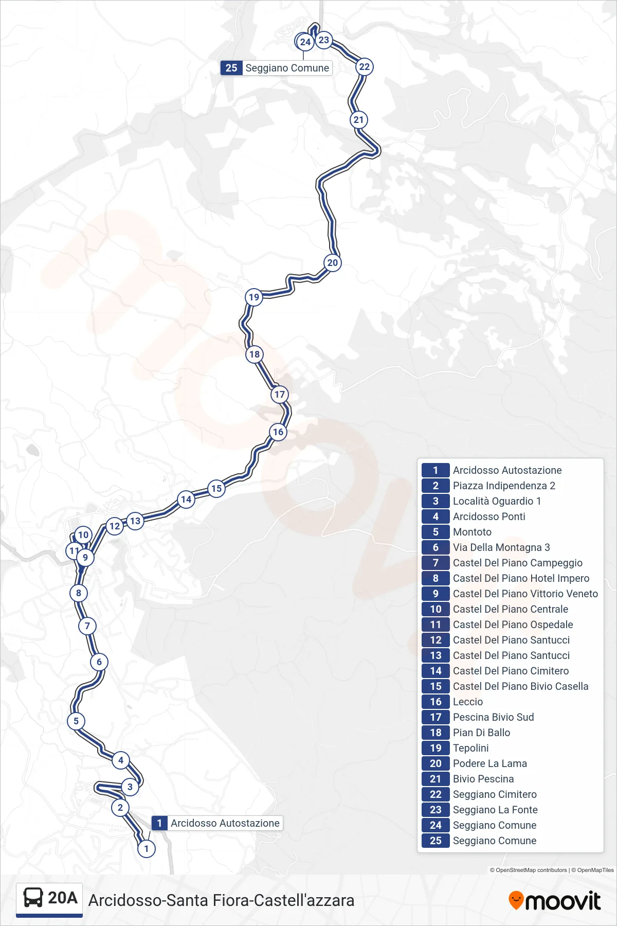 Linea 20A bus (Seggiano Comune) - Percorsi e fermate sulla mappa