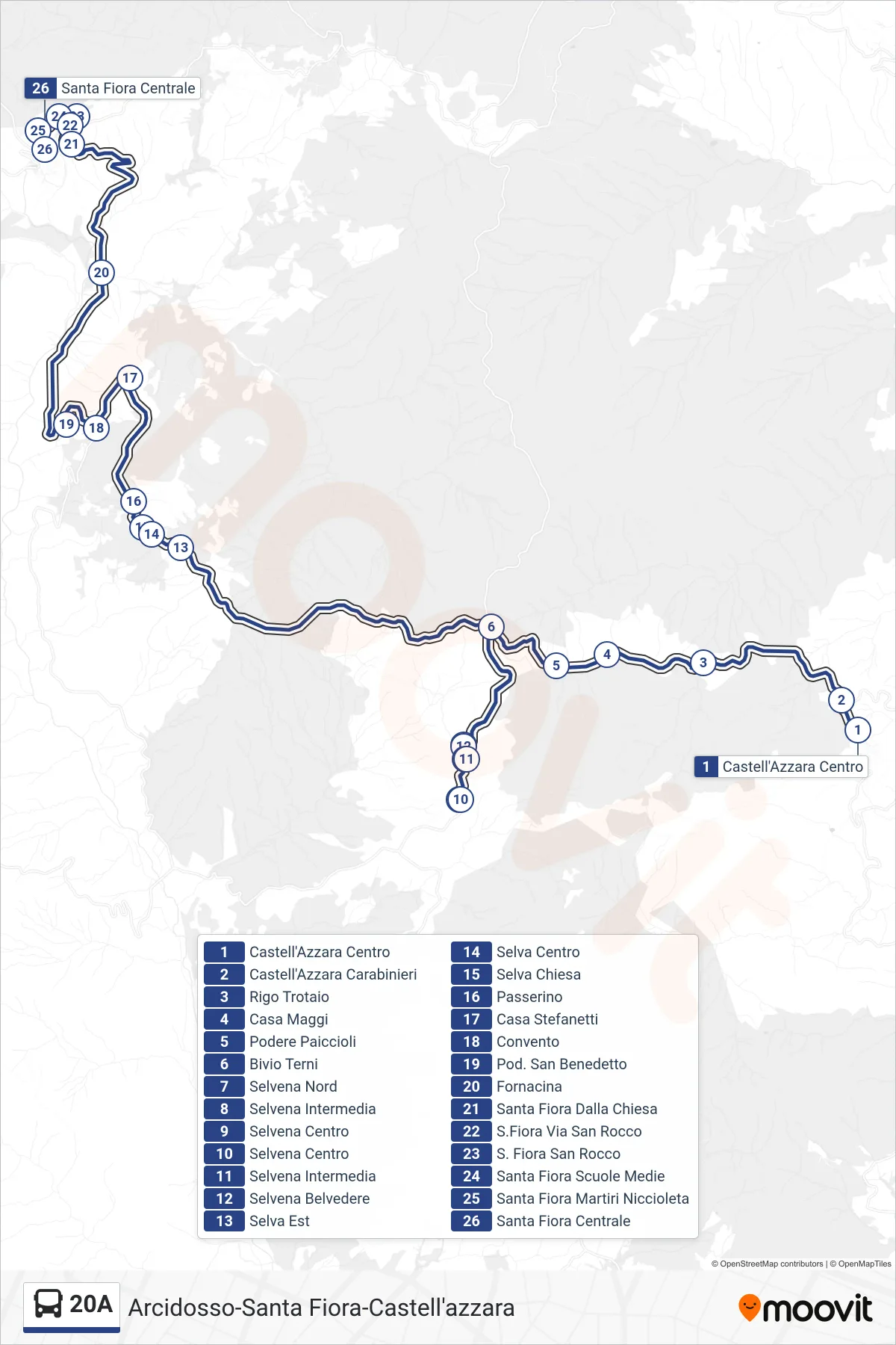 Linea 20A  bus (Santa Fiora Centrale) - Percorsi e fermate sulla mappa